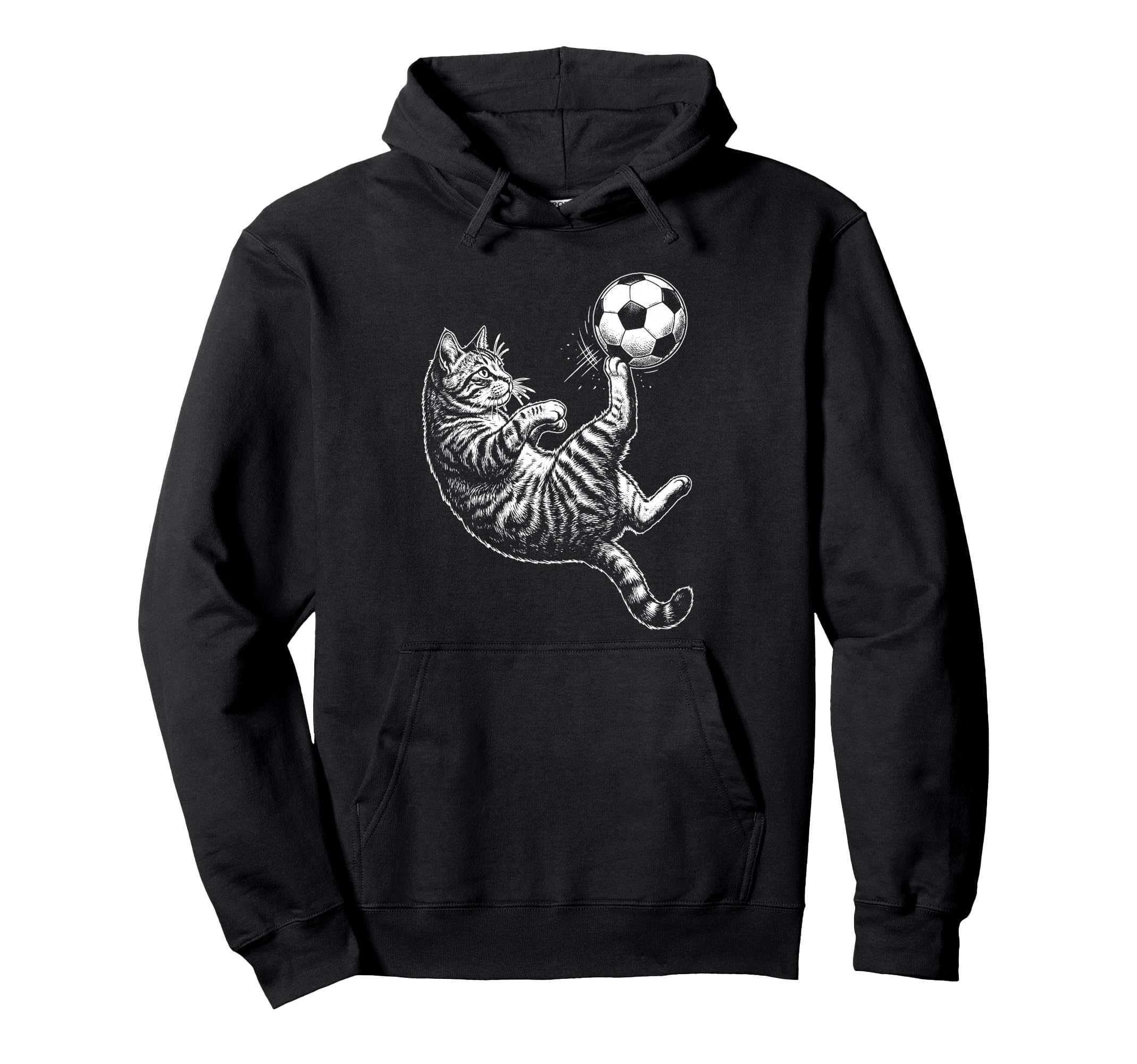 Funny Soccer Cat Kicking Ball Animal Soccer Hoodie - Unique Graphic Unisex - T-Shirt, Sweatshirt, Hoodie