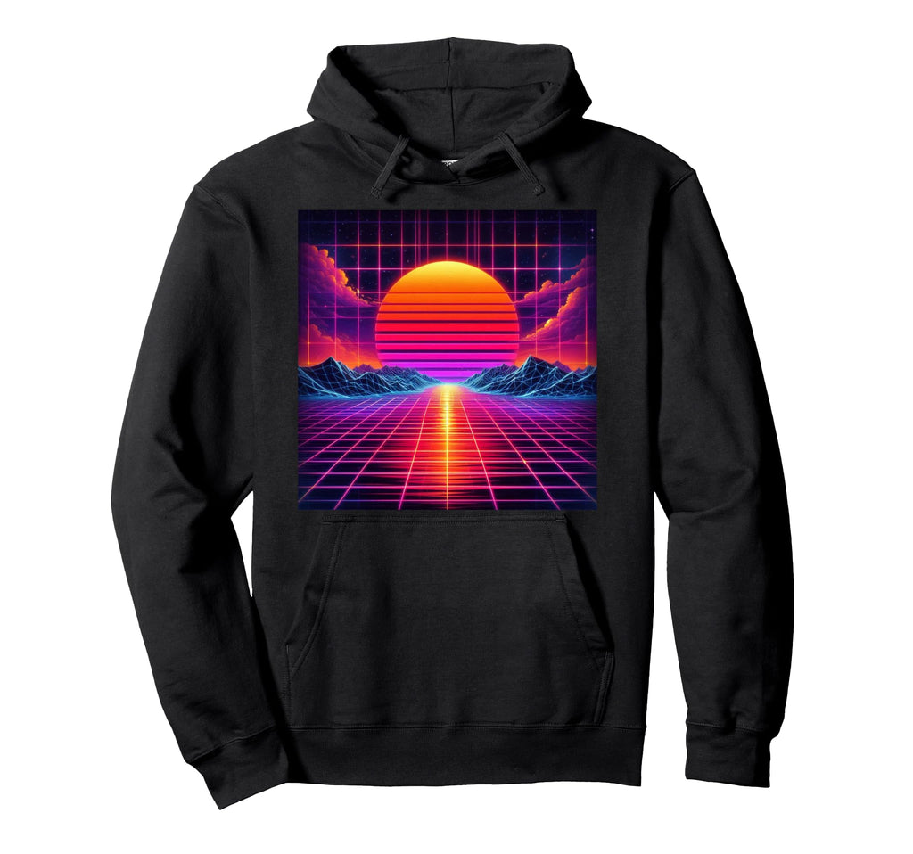 80S Grid Sunset Vaporwave Synthwave Hoodie - Graphic Print for Adults - T-Shirt, Sweatshirt, Hoodie