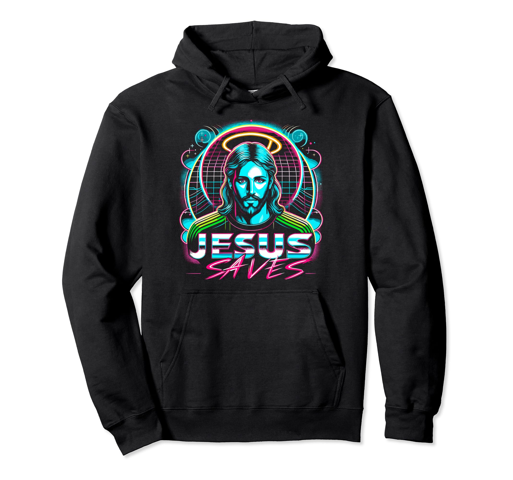 80S Vaporwave Jesus Saves Soccer Goalie Hoodie - Graphic Print for Adults - T-Shirt, Sweatshirt, Hoodie