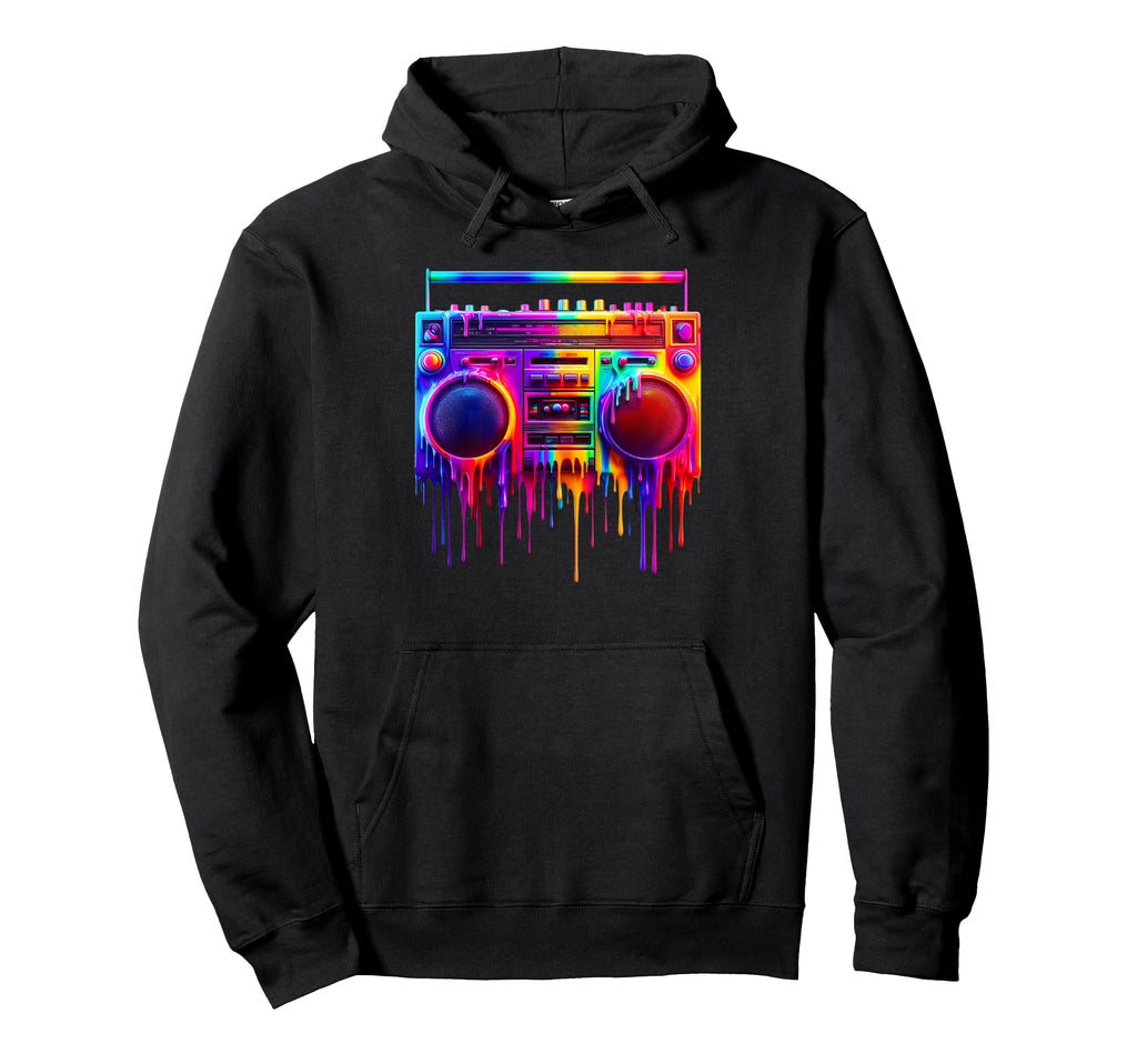 Dripping Paint Boombox Old School 80S Hoodie - Novelty Apparel Unisex - T-Shirt, Sweatshirt, Hoodie