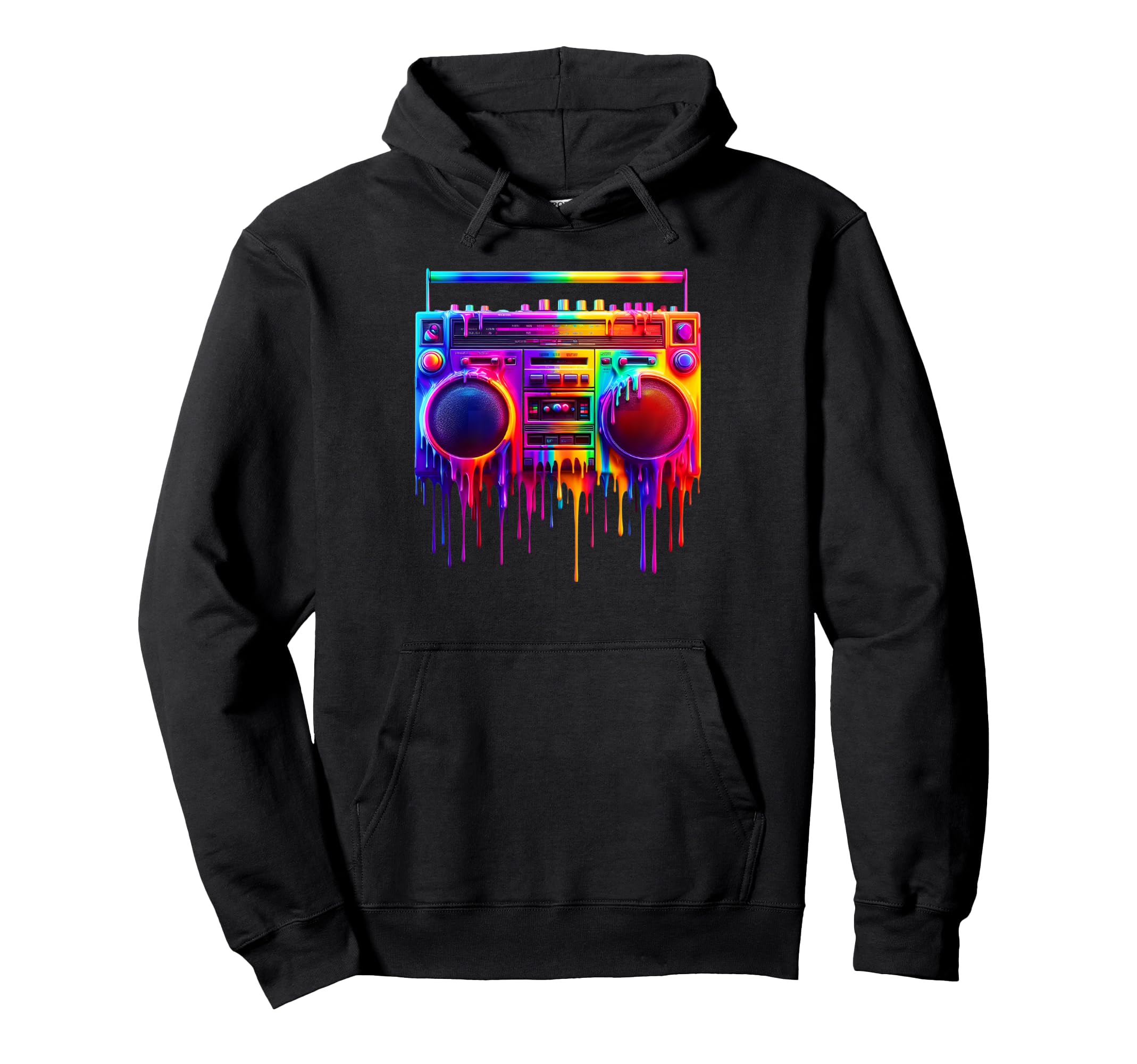 Dripping Paint Boombox Old School 80S Hoodie - Novelty Apparel Unisex - T-Shirt, Sweatshirt, Hoodie