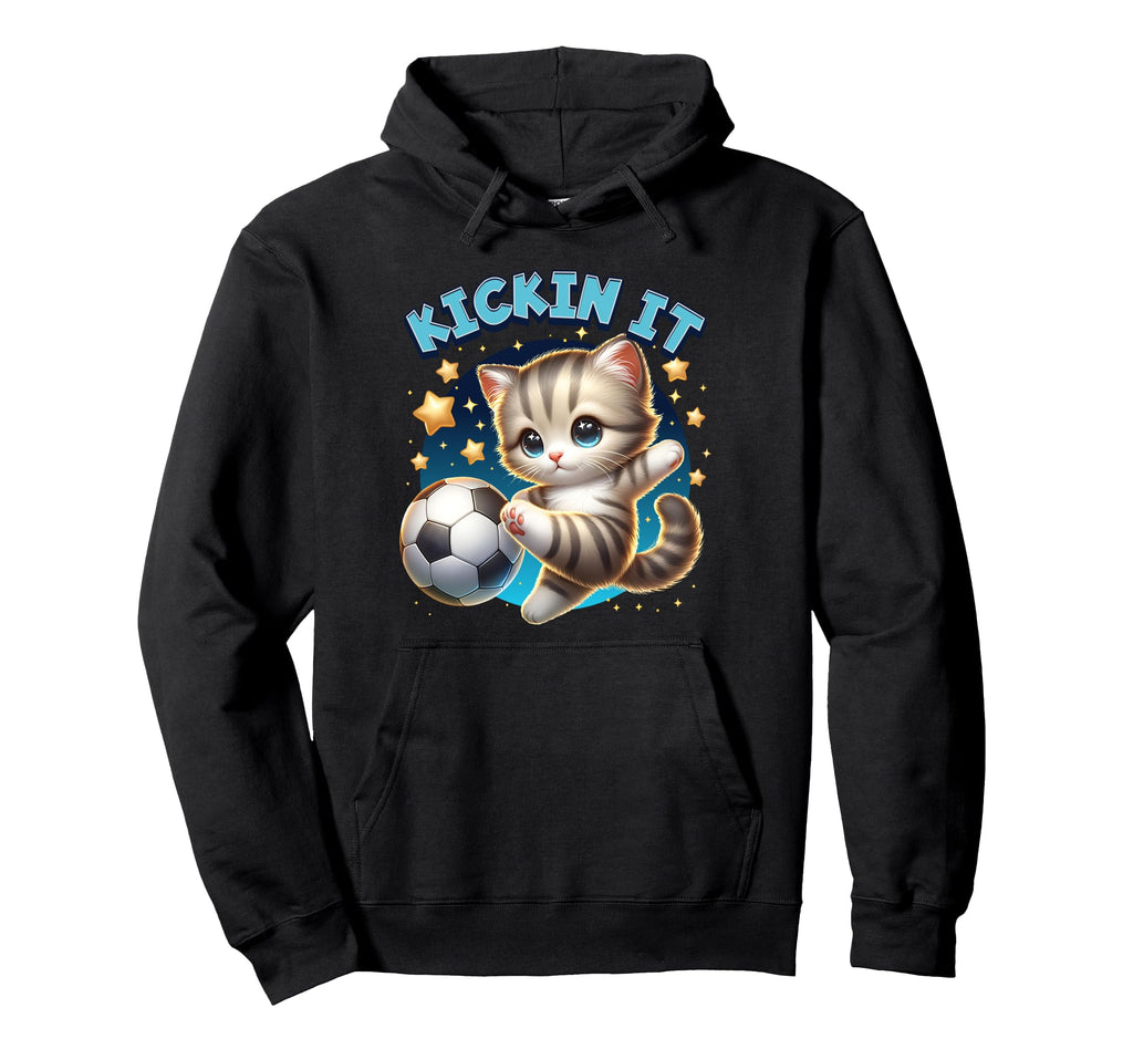 Kickin It Soccer Player Kitten Cat Hoodie - Aesthetic Graphic for Adults - T-Shirt, Sweatshirt, Hoodie