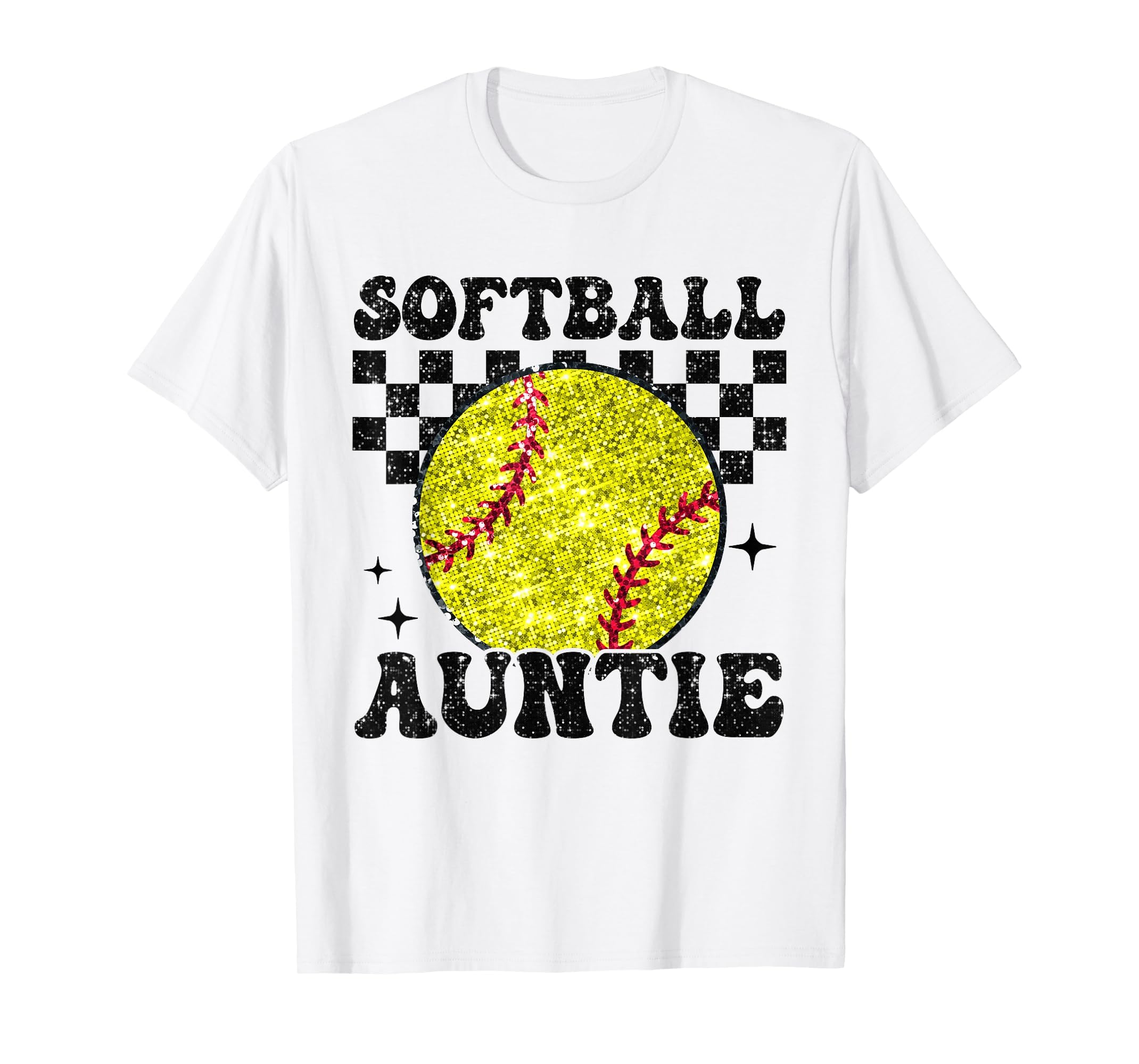 Softball Auntie Checkered Funny T-Shirt - Casual Everyday Wear Unisex - T-Shirt, Sweatshirt, Hoodie