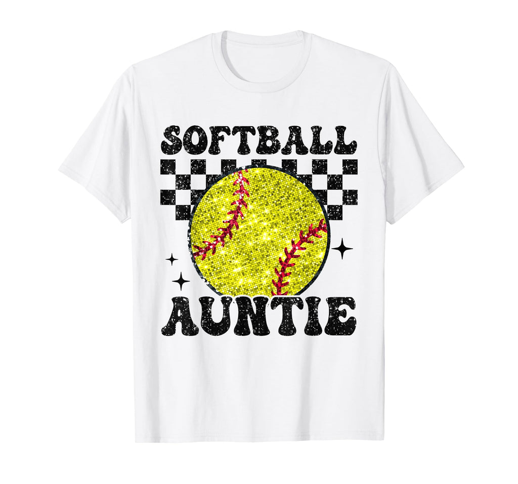Softball Auntie Checkered Funny T-Shirt - Unique Graphic Men Women - T-Shirt, Sweatshirt, Hoodie