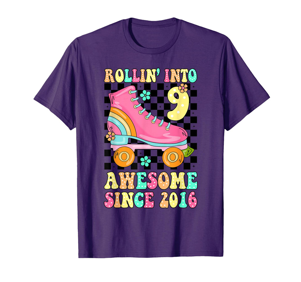 Rolling Into 9 Awesome Since 2016 Groovy T-Shirt - Custom Art Print Unisex - T-Shirt, Sweatshirt, Hoodie
