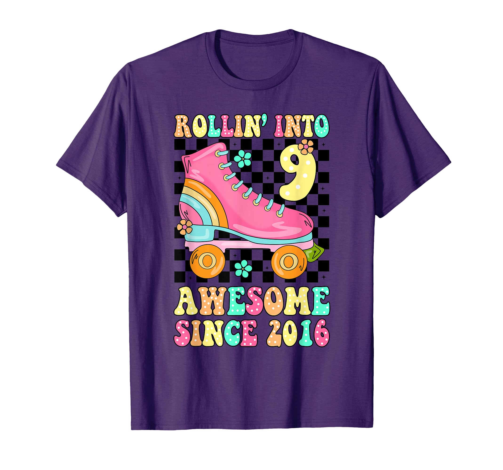 Rolling Into 9 Awesome Since 2016 Groovy T-Shirt - Custom Art Print Unisex - T-Shirt, Sweatshirt, Hoodie