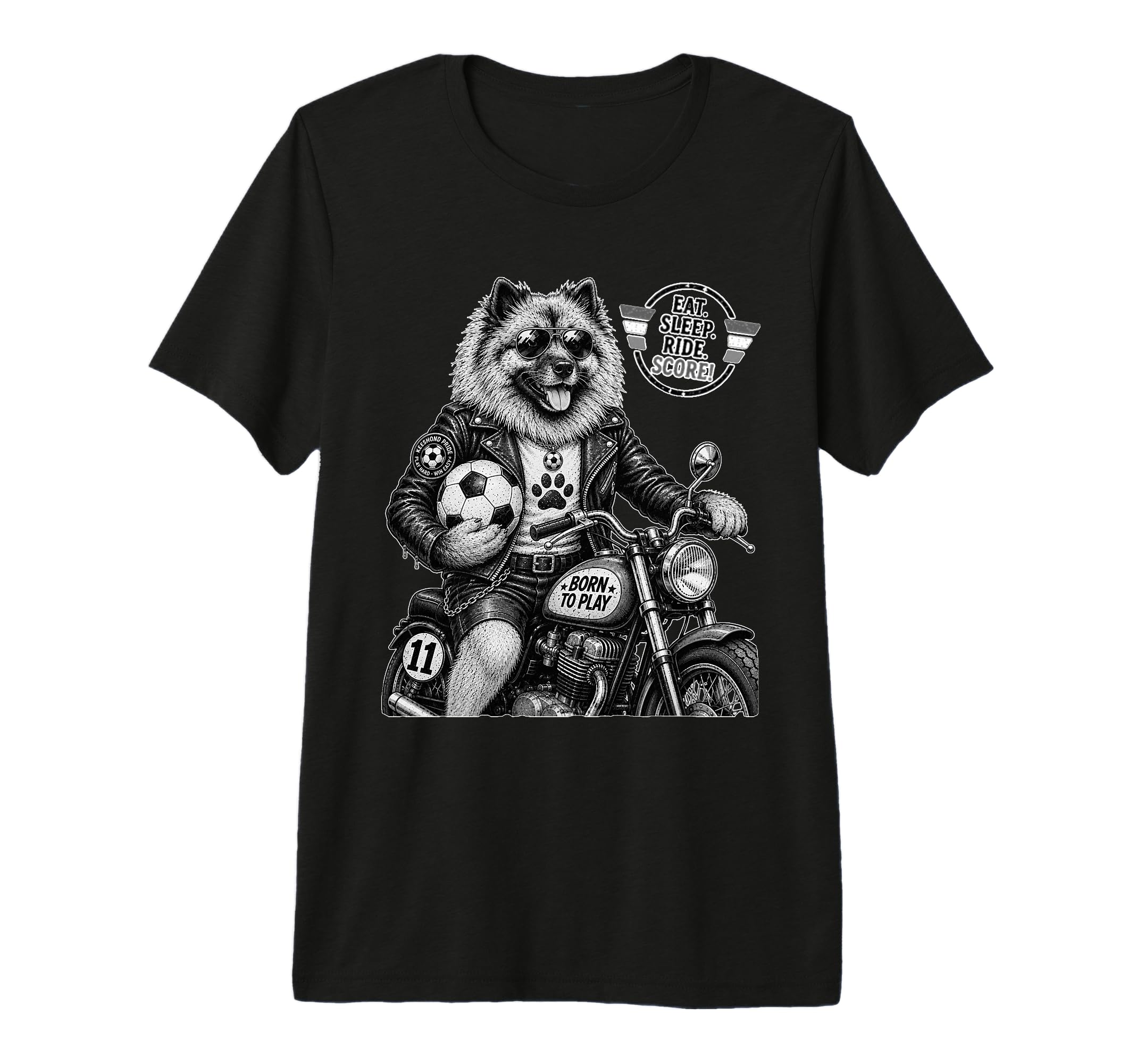 Keeshond Motorbike Love Footbal T-Shirt - Custom Art Print for Adults - T-Shirt, Sweatshirt, Hoodie