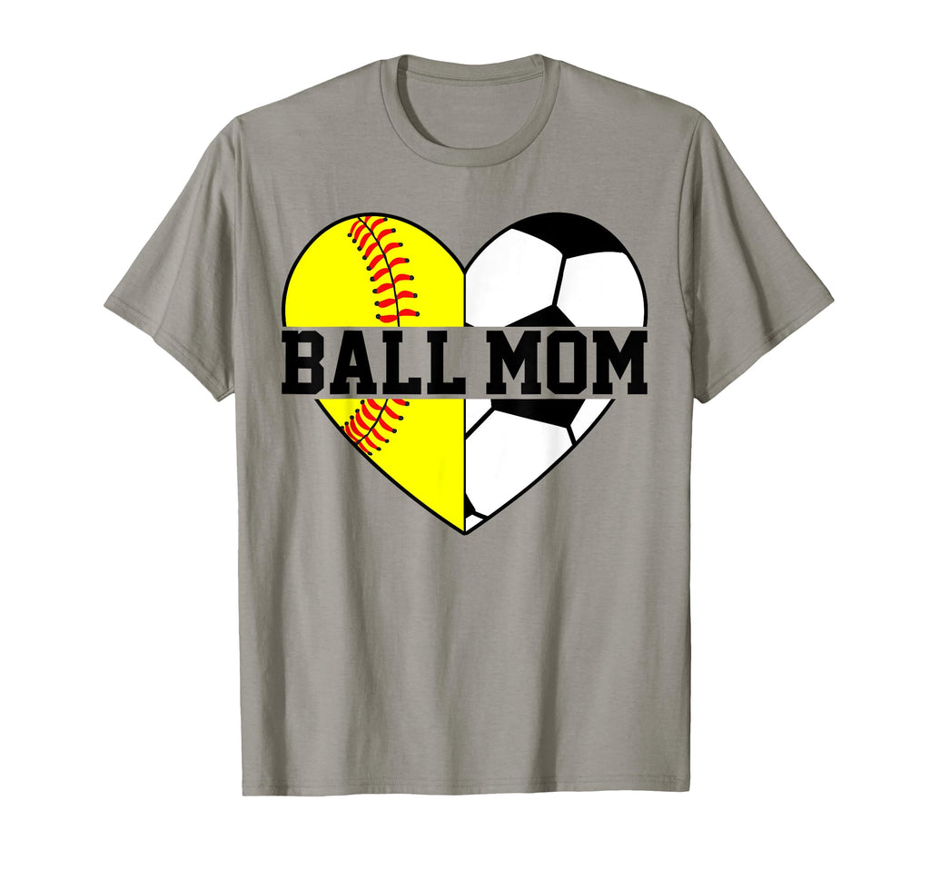 Mom Both Heart Softball Soccer Ball Mom T-Shirt - Unique Graphic Unisex - T-Shirt, Sweatshirt, Hoodie