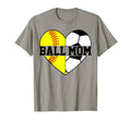 Mom Both Heart Softball Soccer Ball Mom T-Shirt - Unique Graphic Unisex - T-Shirt, Sweatshirt, Hoodie