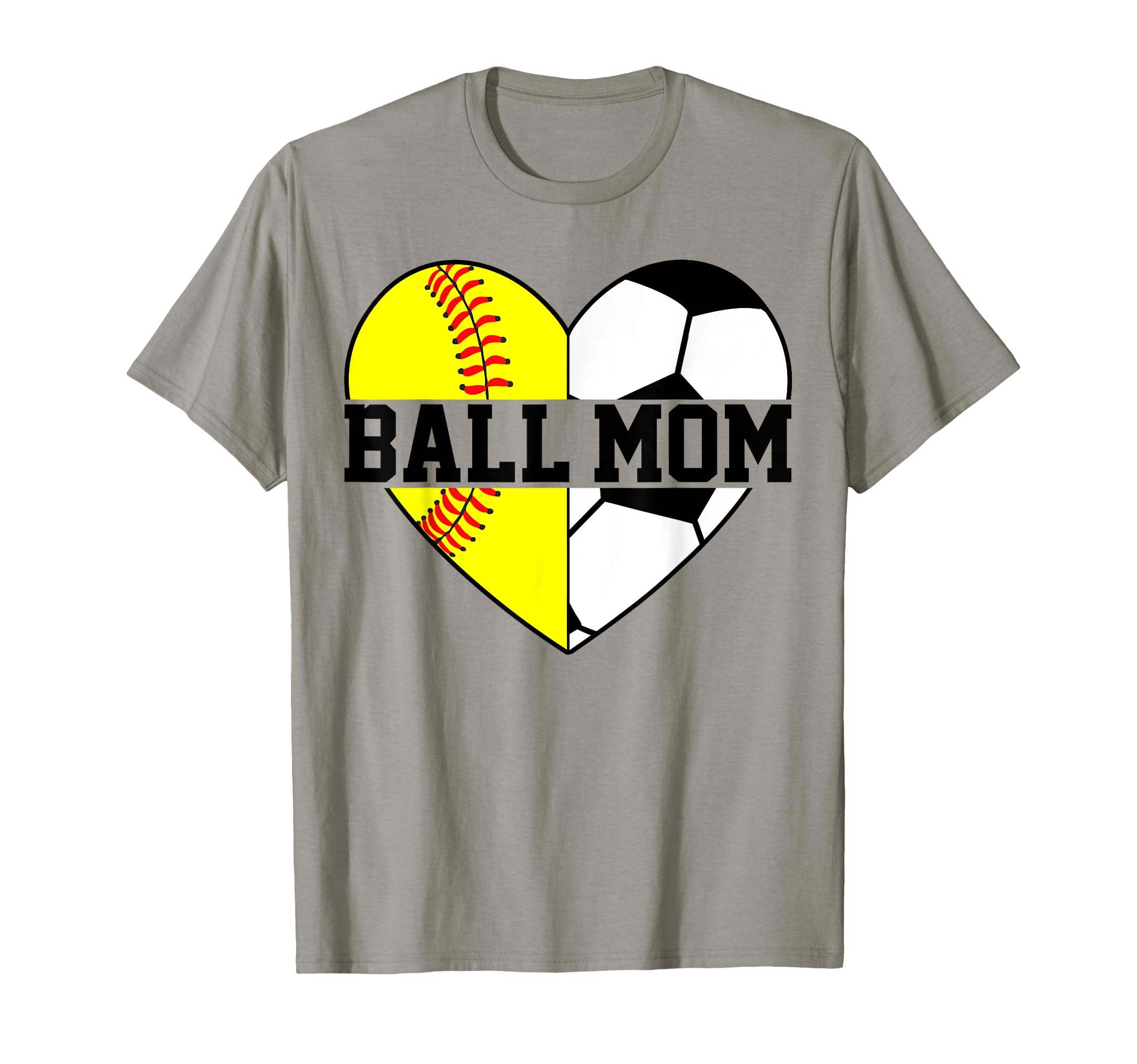 Mom Both Heart Softball Soccer Ball Mom T-Shirt - Unique Graphic Unisex - T-Shirt, Sweatshirt, Hoodie
