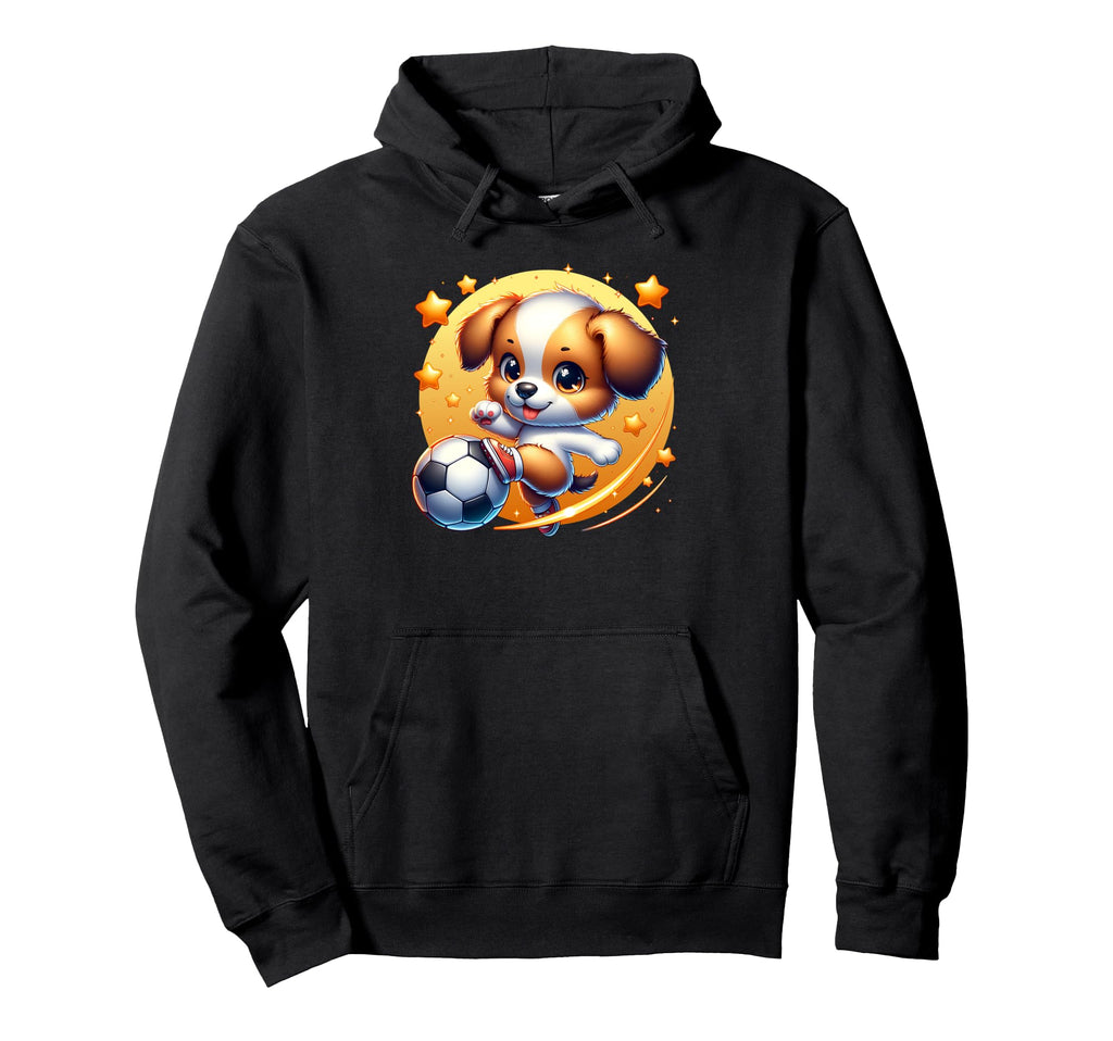 Soccer Player Puppy Dog Kicking Ball Hoodie - Unique Graphic Unisex - T-Shirt, Sweatshirt, Hoodie