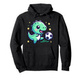 T Rex Dinosaur Playing Soccer Ball Player Hoodie - Trendy Graphic Unisex - T-Shirt, Sweatshirt, Hoodie