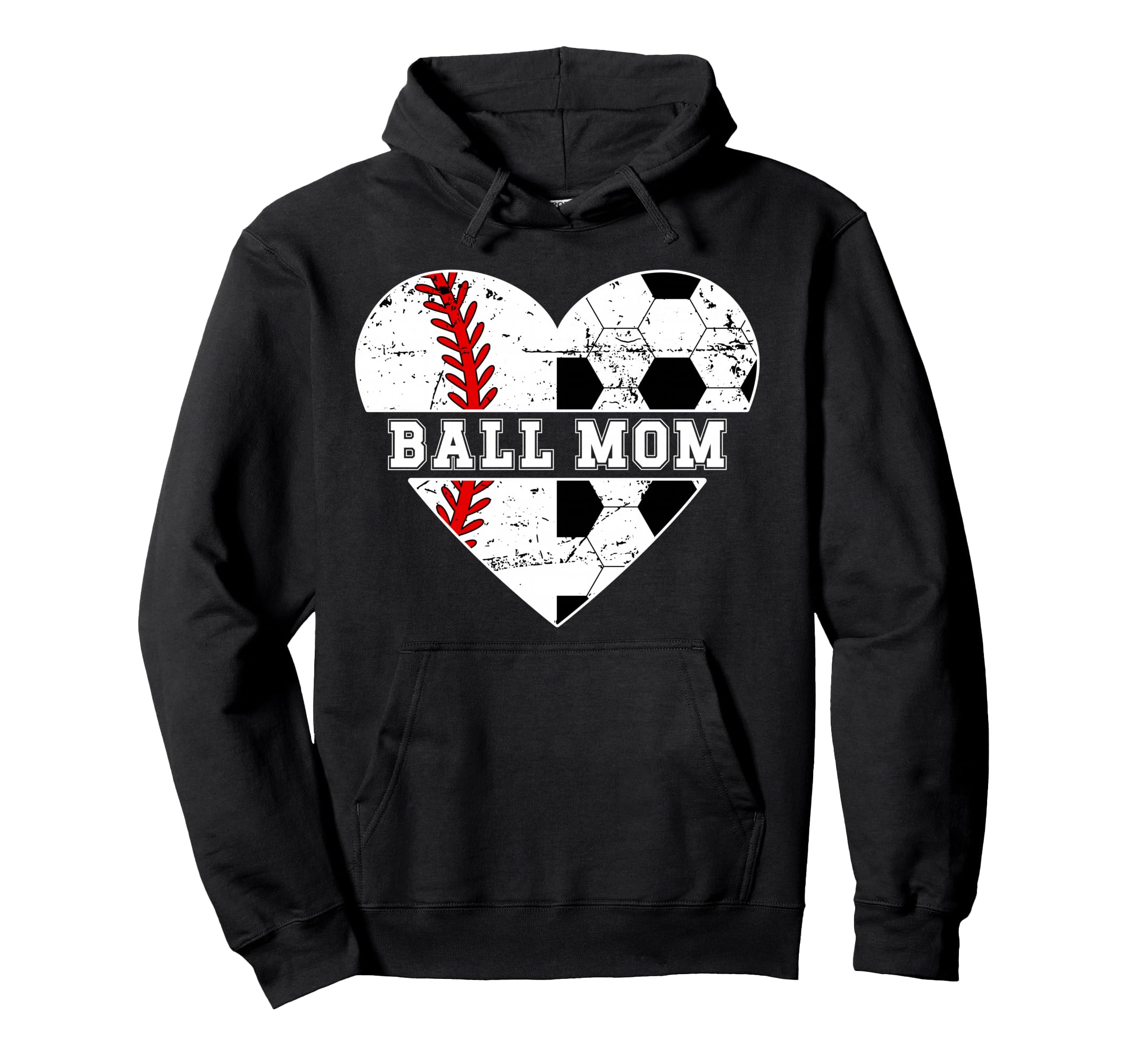 Ball Mom Heart Soccer Baseball Hoodie - Casual Everyday Wear for Adults - T-Shirt, Sweatshirt, Hoodie