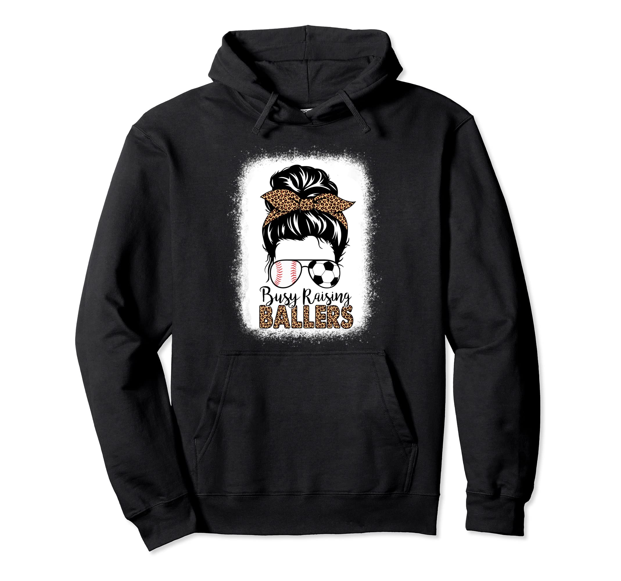 Baseball Soccer Mom Messy Bun Leopard Busy Hoodie - Novelty Apparel Unisex - T-Shirt, Sweatshirt, Hoodie