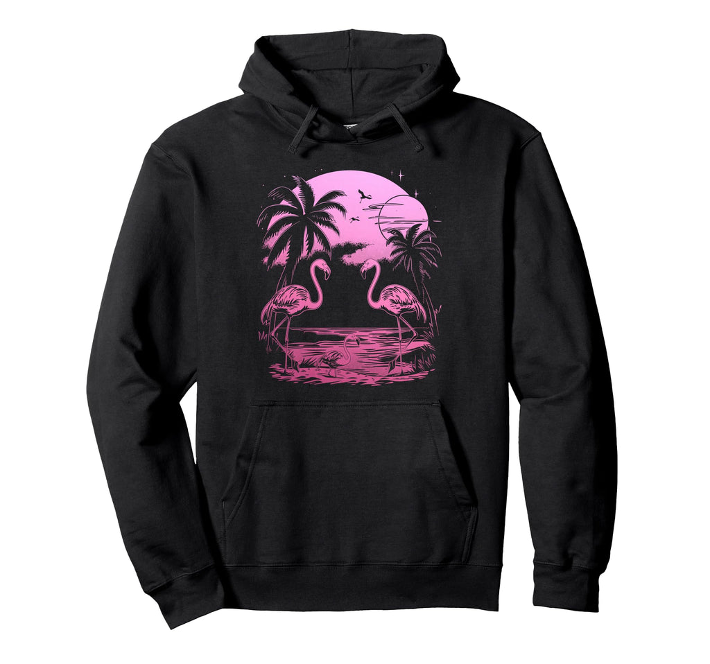 Flamingo Beach Sunset Surf Surfer Hoodie - Trendy Graphic for Adults - T-Shirt, Sweatshirt, Hoodie