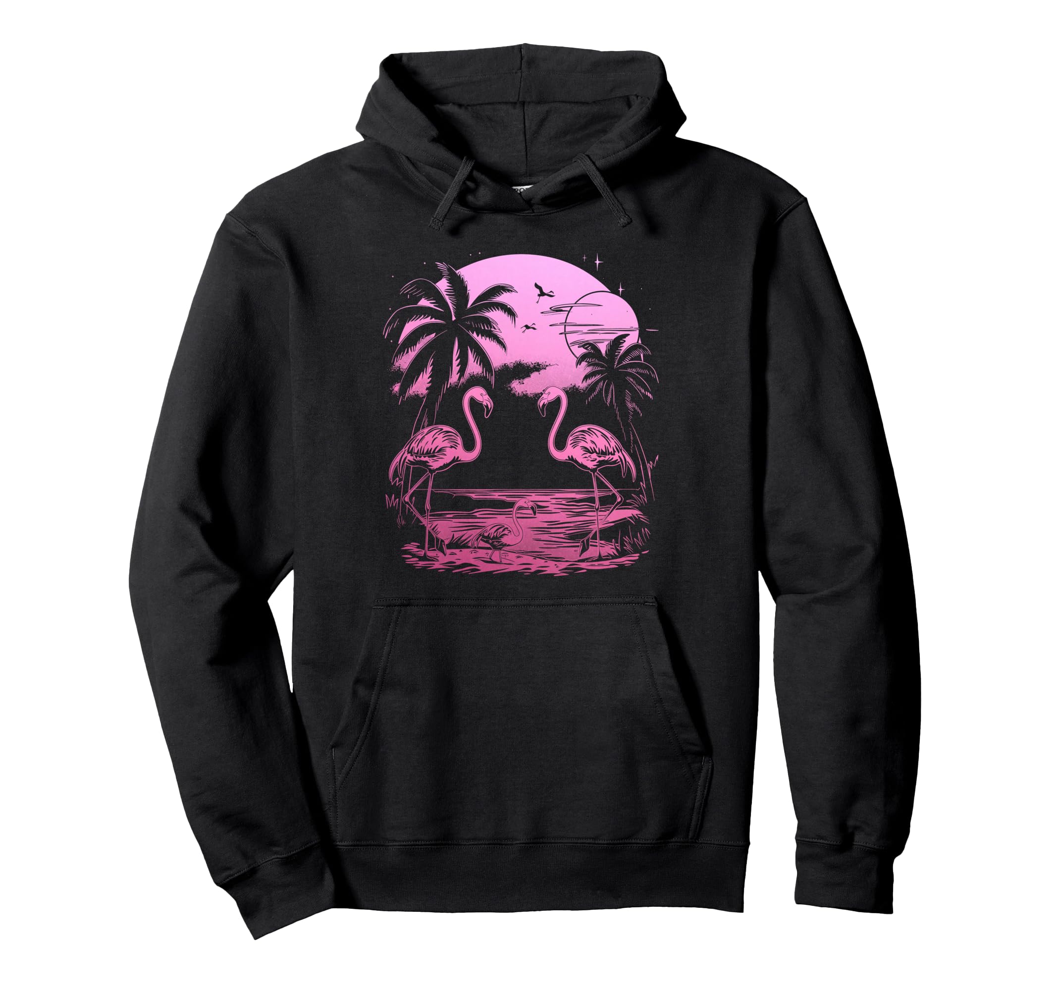 Flamingo Beach Sunset Surf Surfer Hoodie - Trendy Graphic for Adults - T-Shirt, Sweatshirt, Hoodie