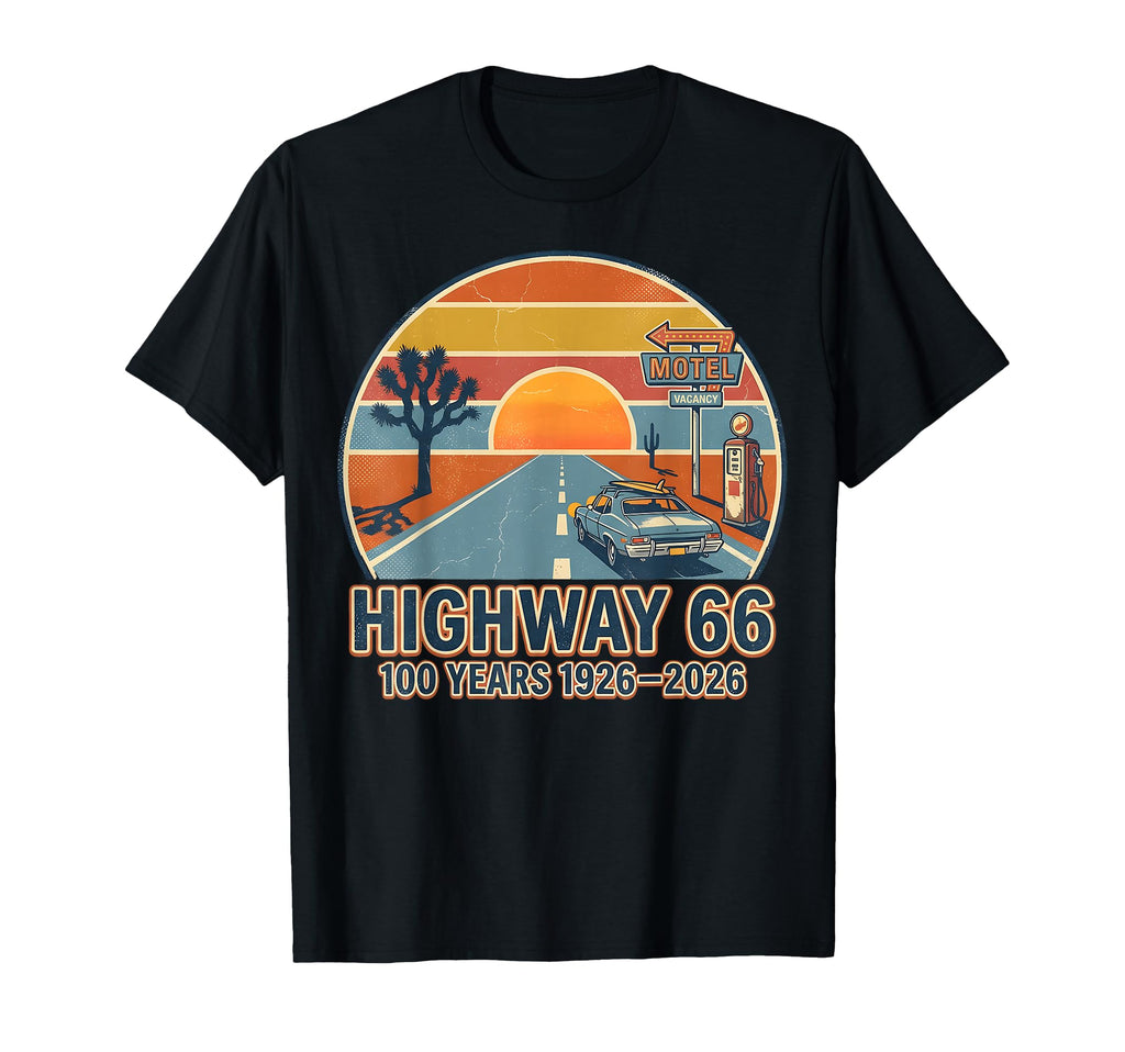 Highway 66 100 Years 1926 2026 Car T-Shirt - Aesthetic Graphic Men Women - T-Shirt, Sweatshirt, Hoodie