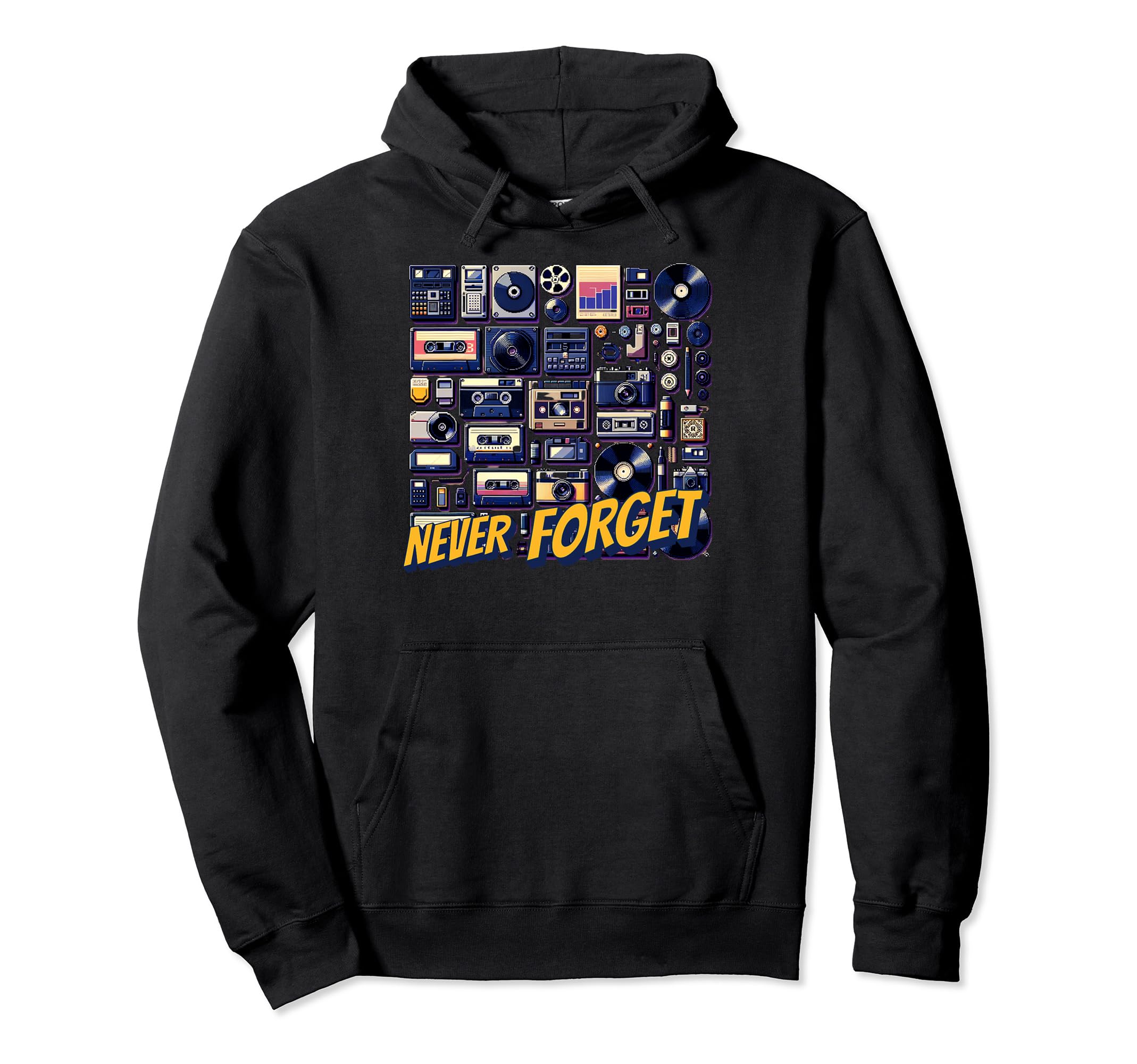 And Never Forget Disc And Video Cassette Hoodie - Trendy Graphic for Adults - T-Shirt, Sweatshirt, Hoodie