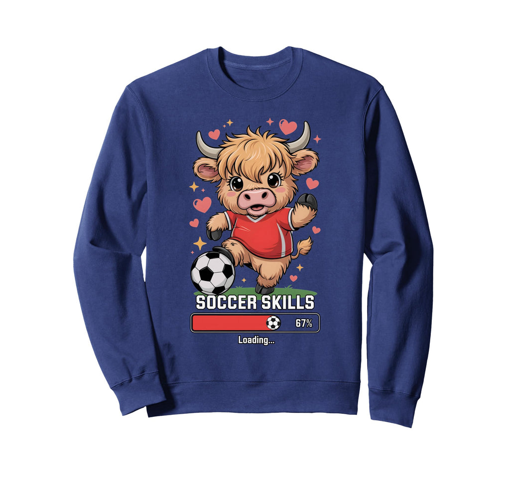 Kawaii Soccer Cow Skills Loading Sweatshirt - Unique Graphic Men Women - T-Shirt, Sweatshirt, Hoodie