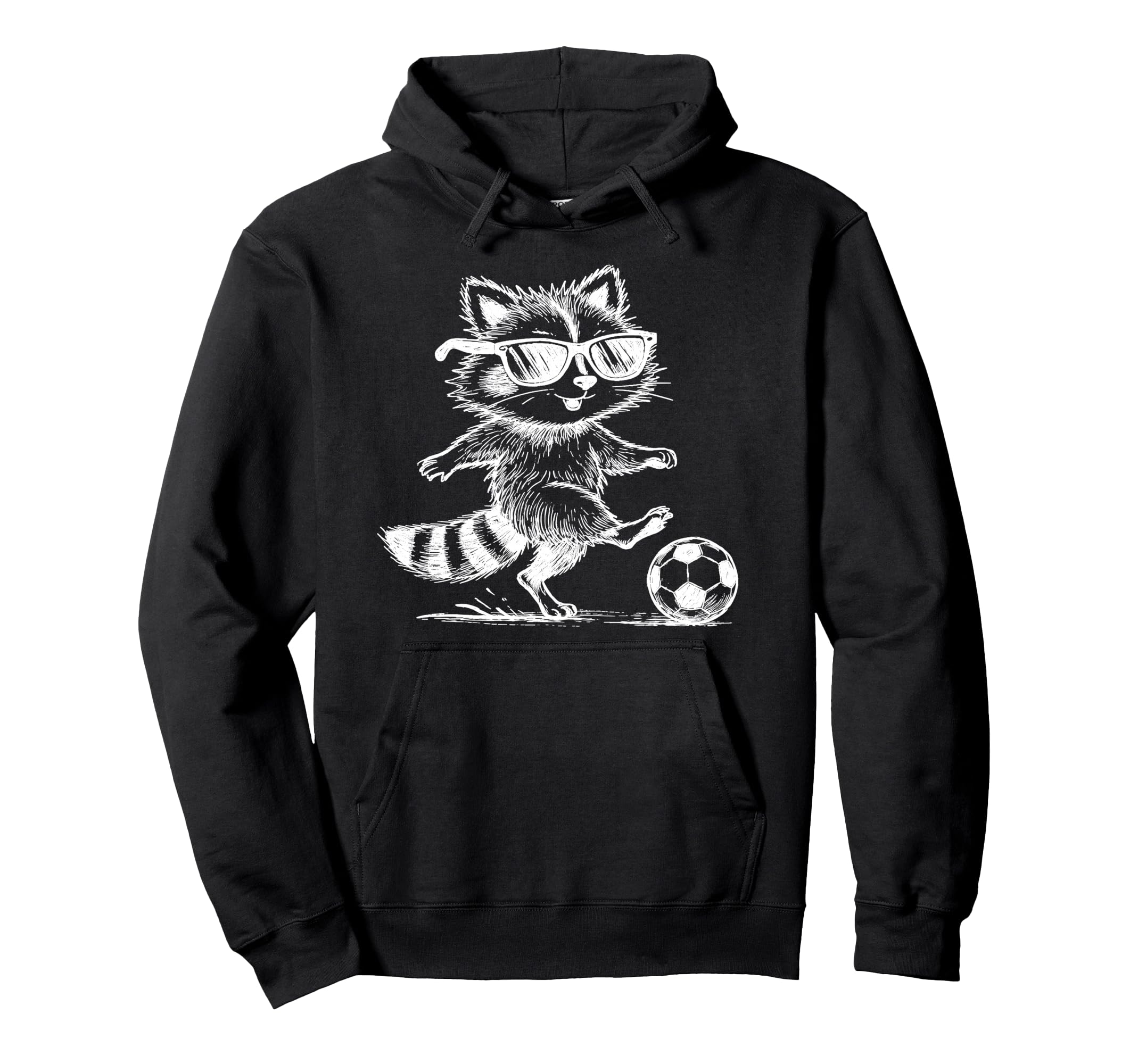 Raccoon Soccer Player Sunglasses Fun Hoodie - Trendy Graphic for Adults - T-Shirt, Sweatshirt, Hoodie