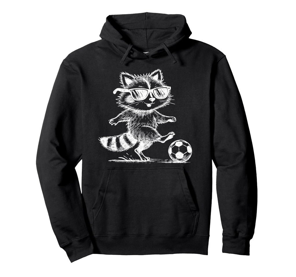 Raccoon Soccer Player Sunglasses Fun Hoodie - Graphic Print for Adults - T-Shirt, Sweatshirt, Hoodie