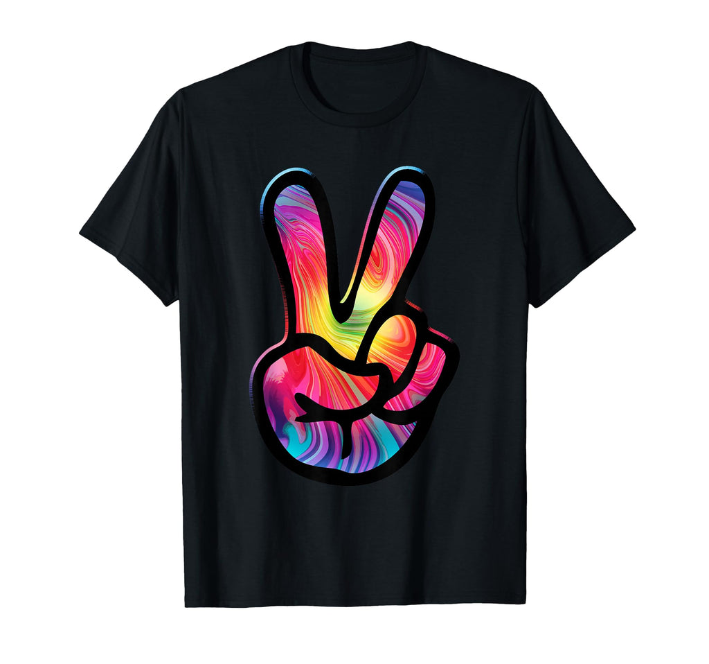 60S 70S Tie Dye Peace Hand Sign Hippie T-Shirt - Minimalist Print Unisex - T-Shirt, Sweatshirt, Hoodie