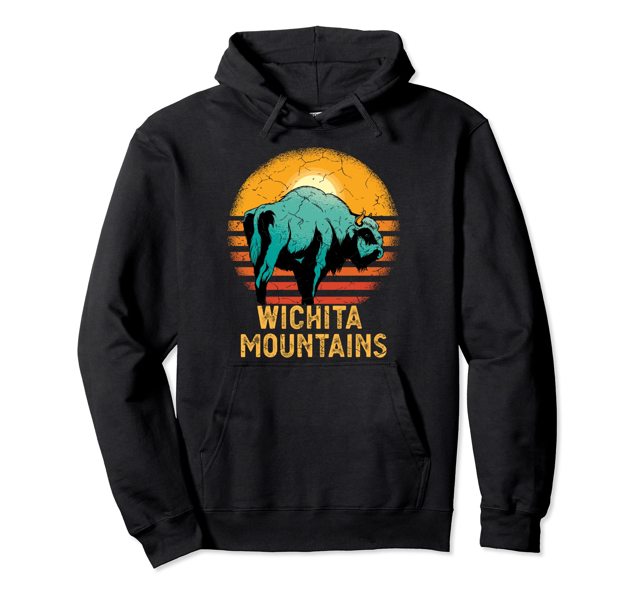 Bison Wichita Mountains National Hoodie - Fun Novelty Design for Adults - T-Shirt, Sweatshirt, Hoodie