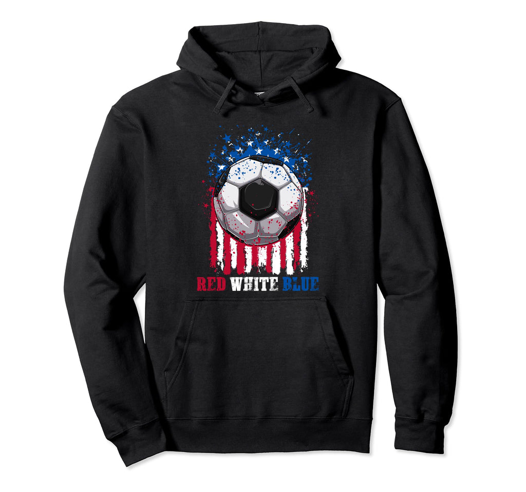 Red White Blue Soccer Lover Fan Usa Hoodie - Fun Novelty Design Men Women - T-Shirt, Sweatshirt, Hoodie