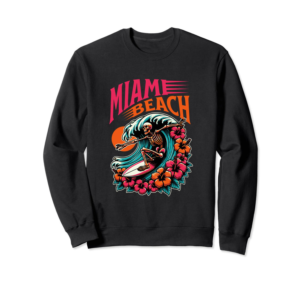 Miami Skeleton Surf Club Beach Sweatshirt - Graphic Print for Adults - T-Shirt, Sweatshirt, Hoodie