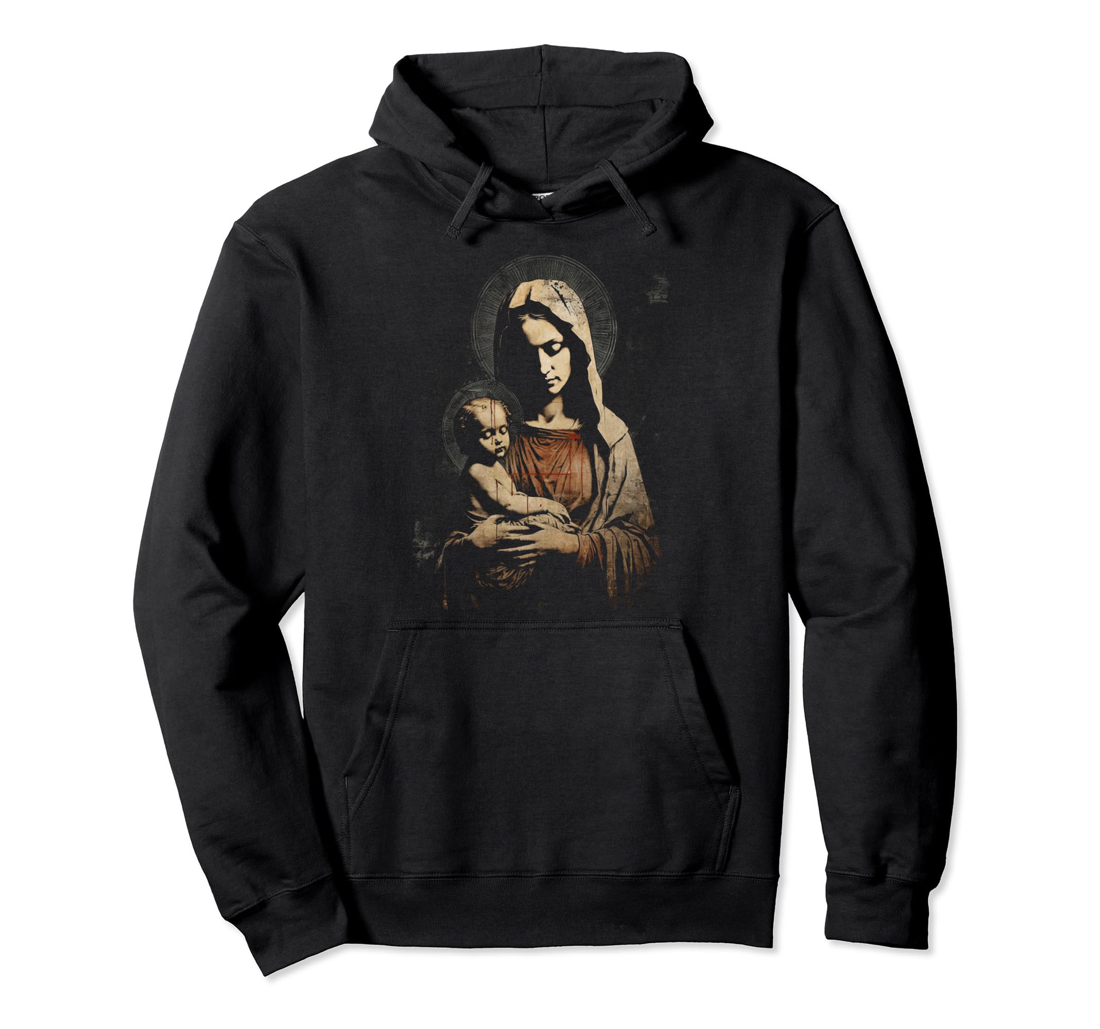 Mary Jesus Distressed 90S Goth Grunge Hoodie - Graphic Print for Adults - T-Shirt, Sweatshirt, Hoodie