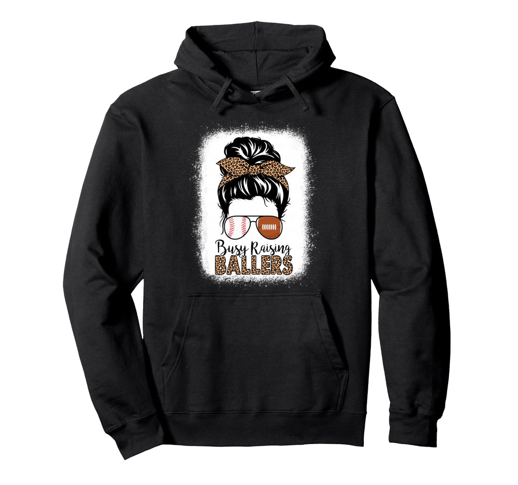 Baseball Football Mom Messy Bun Busy Hoodie - Casual Everyday Wear Unisex - T-Shirt, Sweatshirt, Hoodie