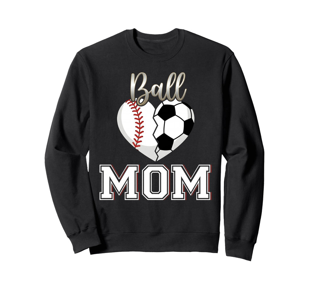 Ball Mom Baseball Soccer Heart Sweatshirt - Custom Art Print for Adults - T-Shirt, Sweatshirt, Hoodie