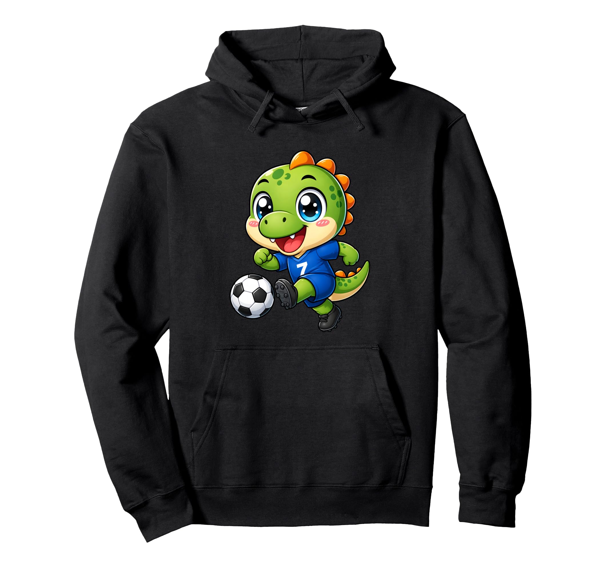 Kawaii Dinosaur Playing Soccer Hoodie - Casual Everyday Wear for Adults - T-Shirt, Sweatshirt, Hoodie