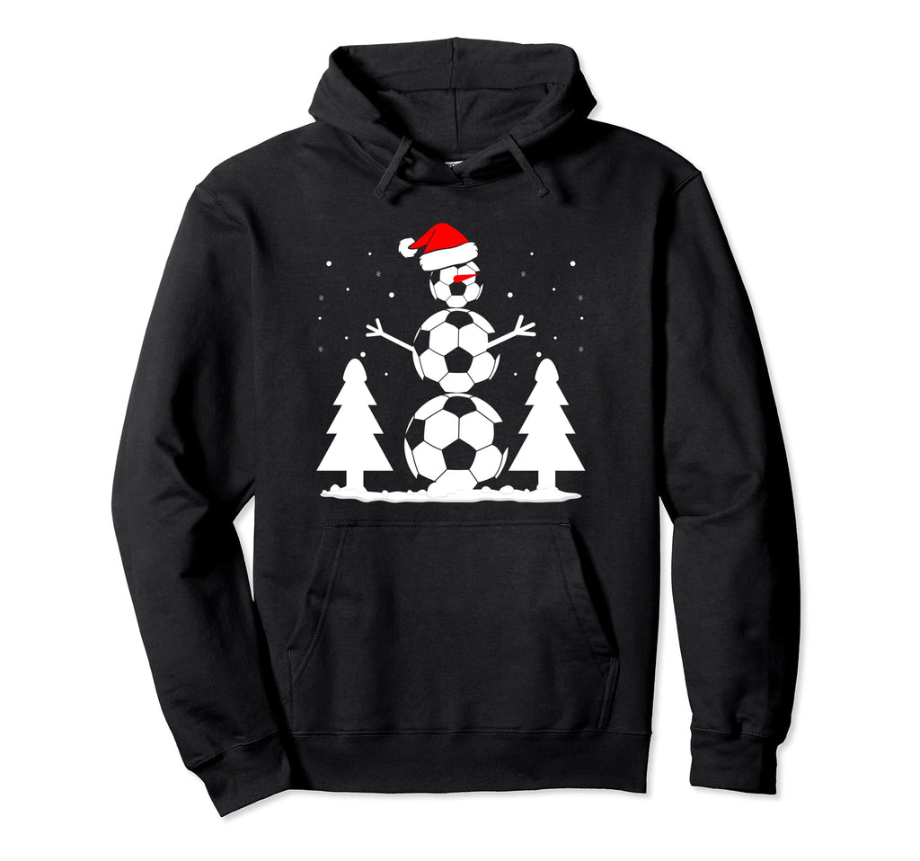Snowman Soccer Balls Santa Hat Hoodie - Casual Everyday Wear Men Women - T-Shirt, Sweatshirt, Hoodie