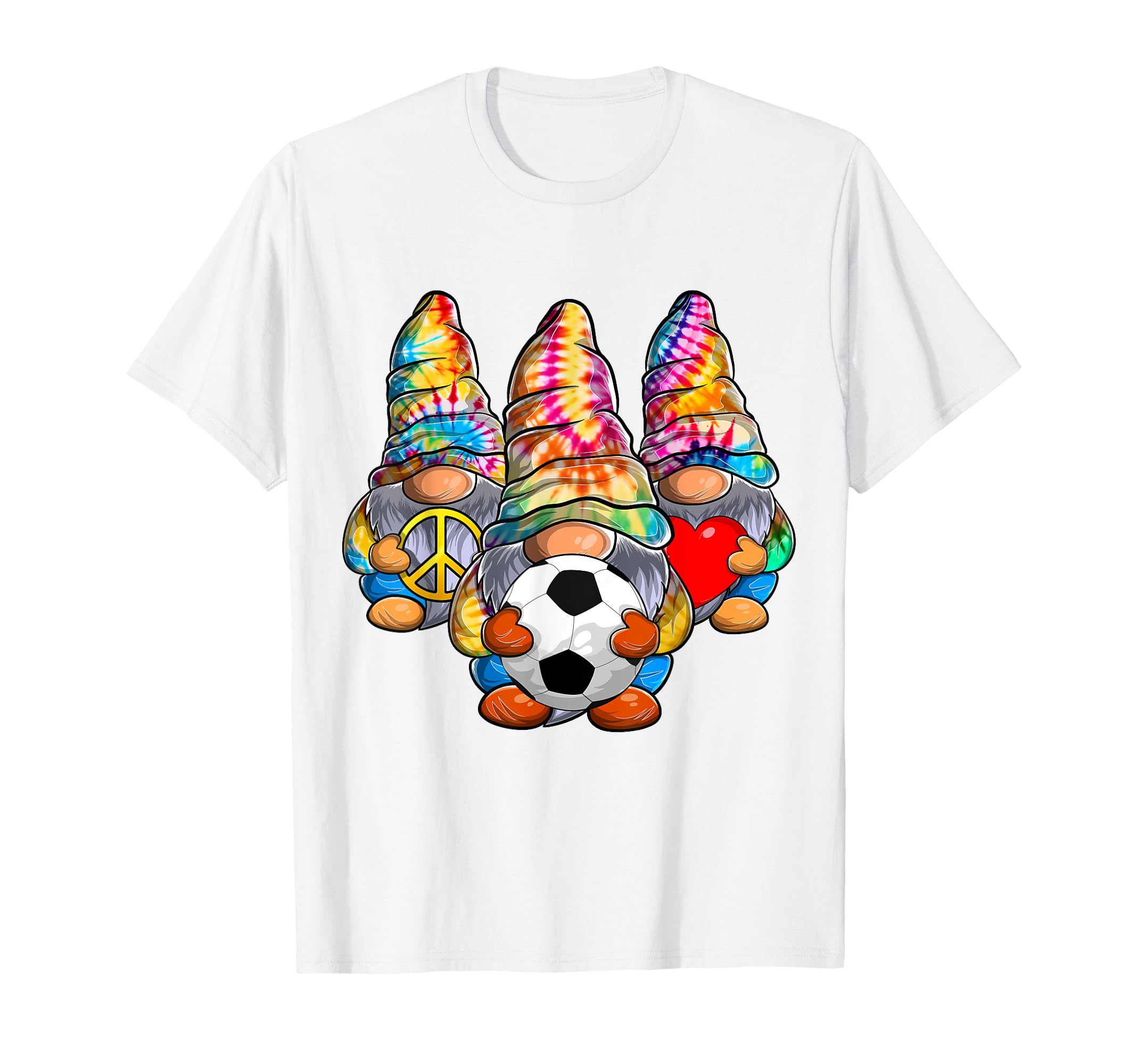 Peace Love Soccer Tie Dye Football Gnomes T-Shirt - Graphic Print Unisex - T-Shirt, Sweatshirt, Hoodie