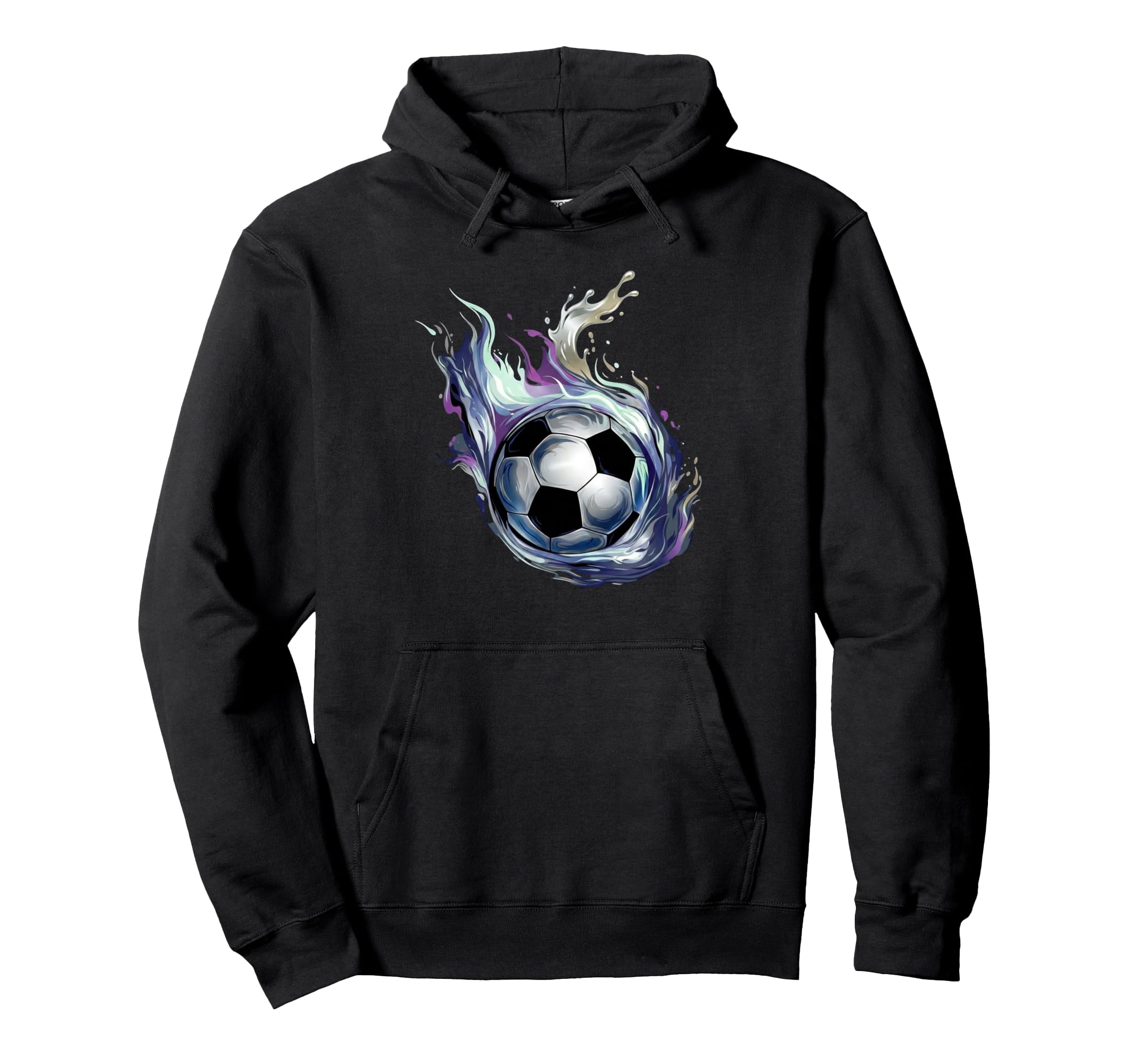 Blue Fire Soccer Ball Liquid Motion Hoodie - Custom Art Print for Adults - T-Shirt, Sweatshirt, Hoodie