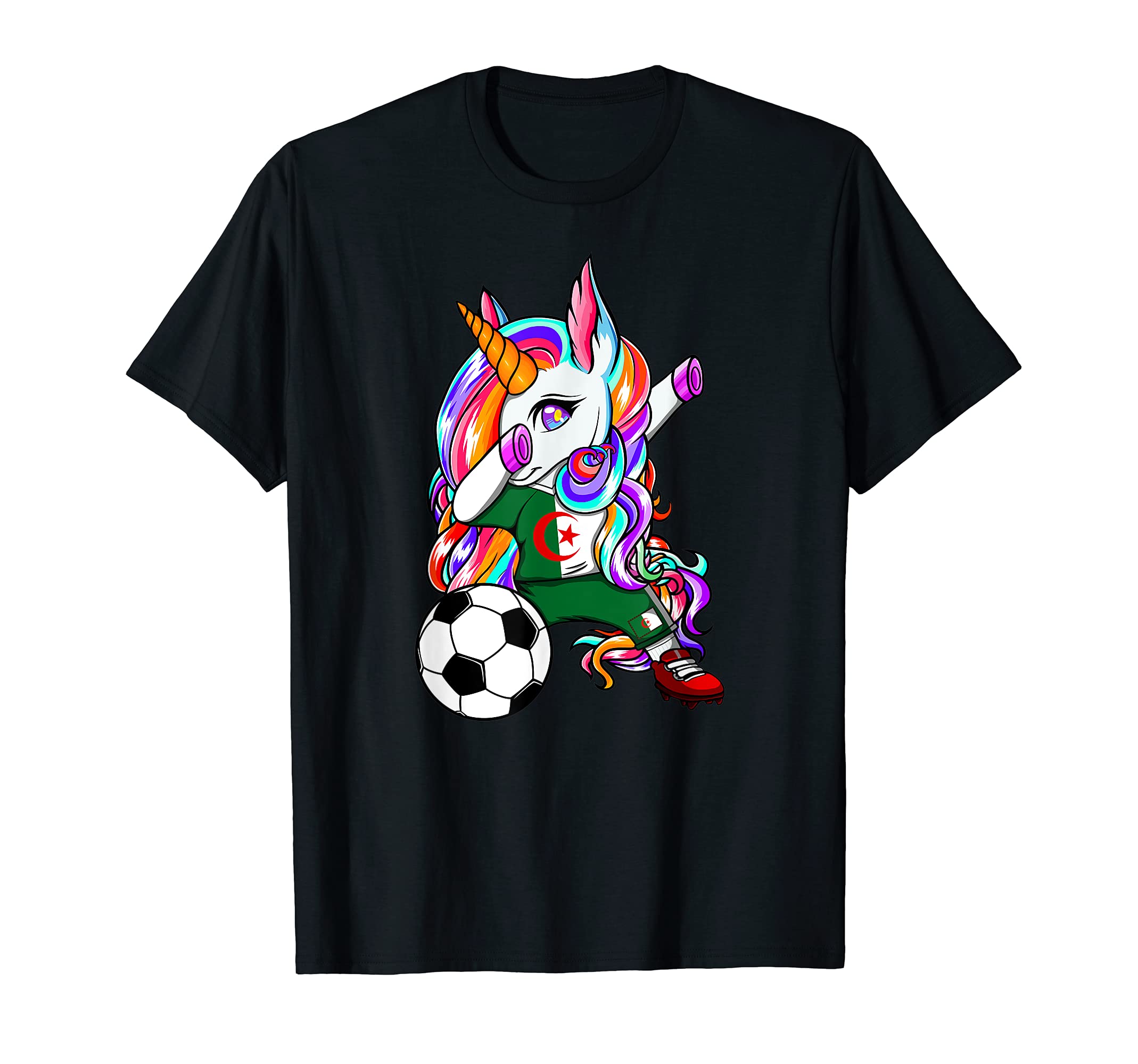 Dabbing Unicorn Algeria Soccer Fans T-Shirt - Fun Novelty Design Unisex - T-Shirt, Sweatshirt, Hoodie