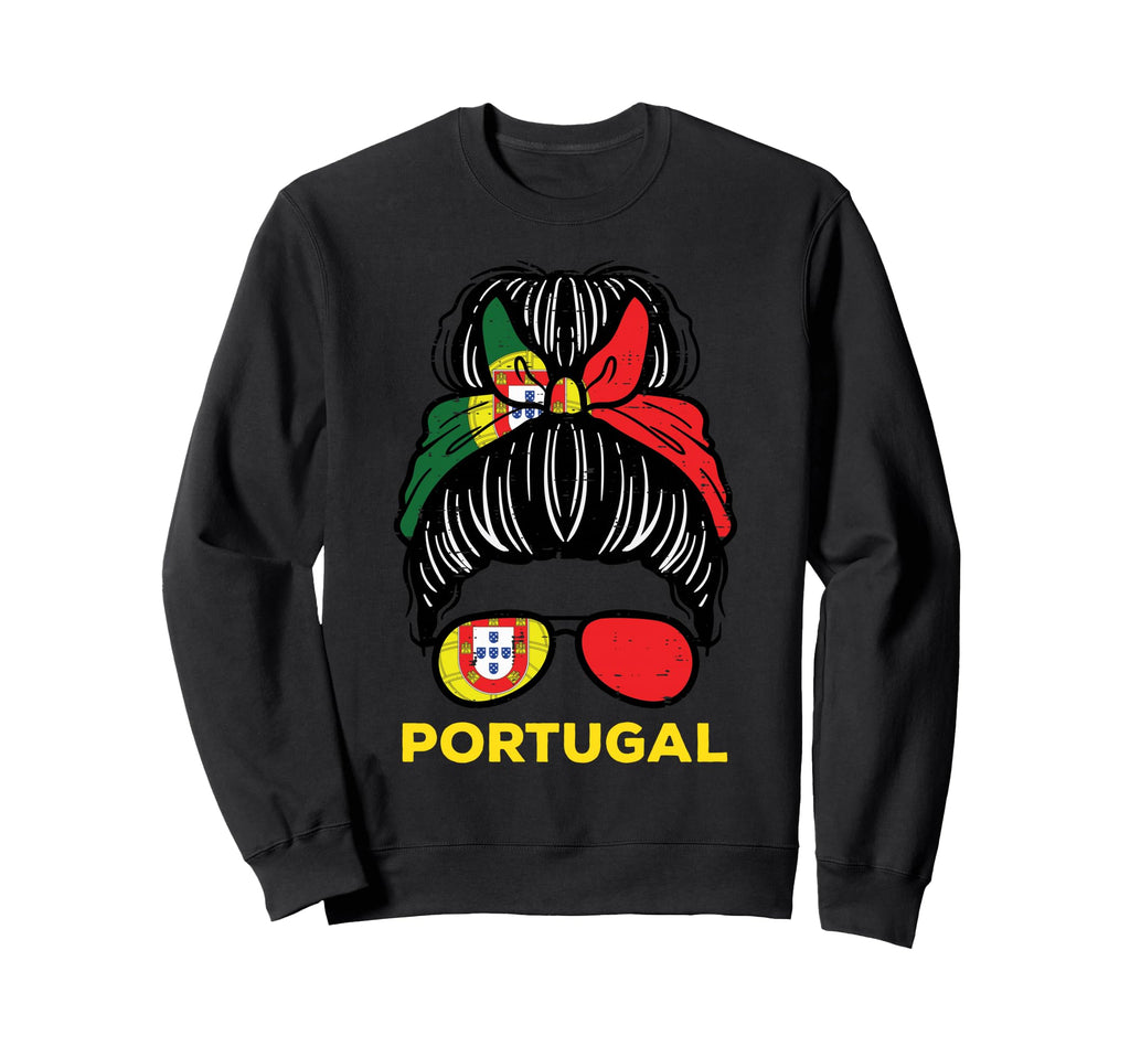 Portugal Flag Messy Bun Football Sweatshirt - Minimalist Print for Adults - T-Shirt, Sweatshirt, Hoodie