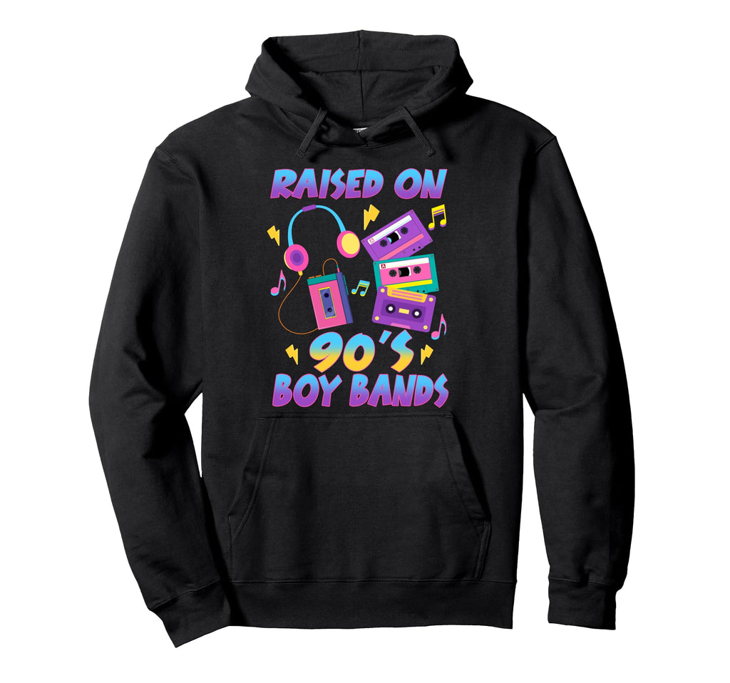 Raised 90S Bands Cassette Tape Hoodie - Trendy Graphic Unisex - T-Shirt, Sweatshirt, Hoodie