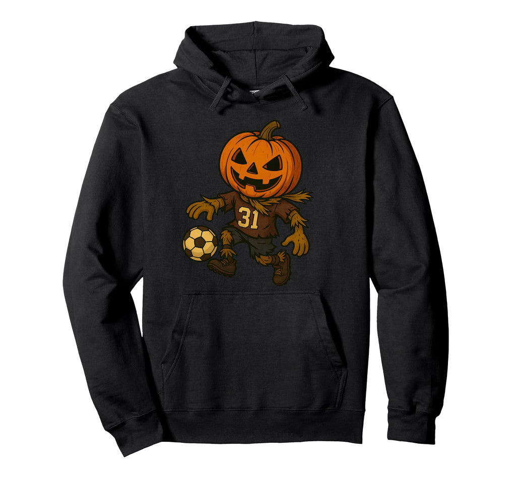 Spooky Soccer Player Halloween Pumpkin Hoodie - Graphic Print Men Women - T-Shirt, Sweatshirt, Hoodie