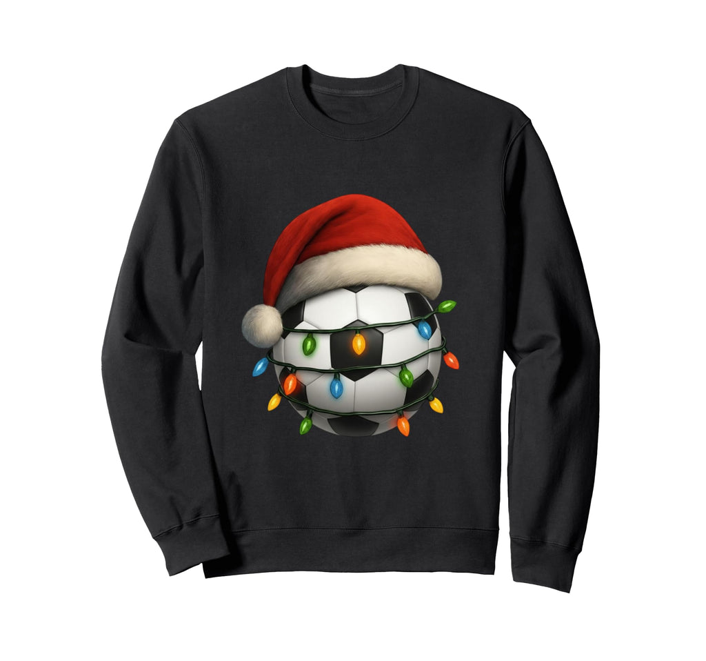 Soccer Santa Hat Lights Funny Holiday Sweatshirt - Minimalist Print Unisex - T-Shirt, Sweatshirt, Hoodie