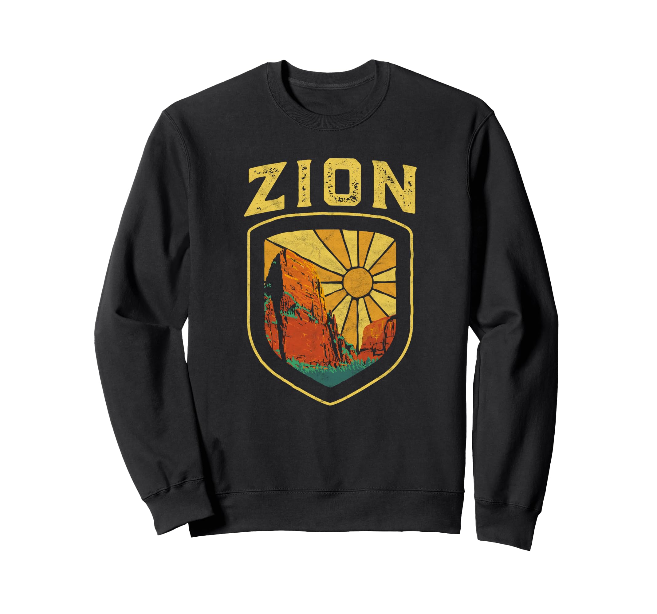 Zion National Park Badge Distressed Sweatshirt - Aesthetic Graphic Unisex - T-Shirt, Sweatshirt, Hoodie