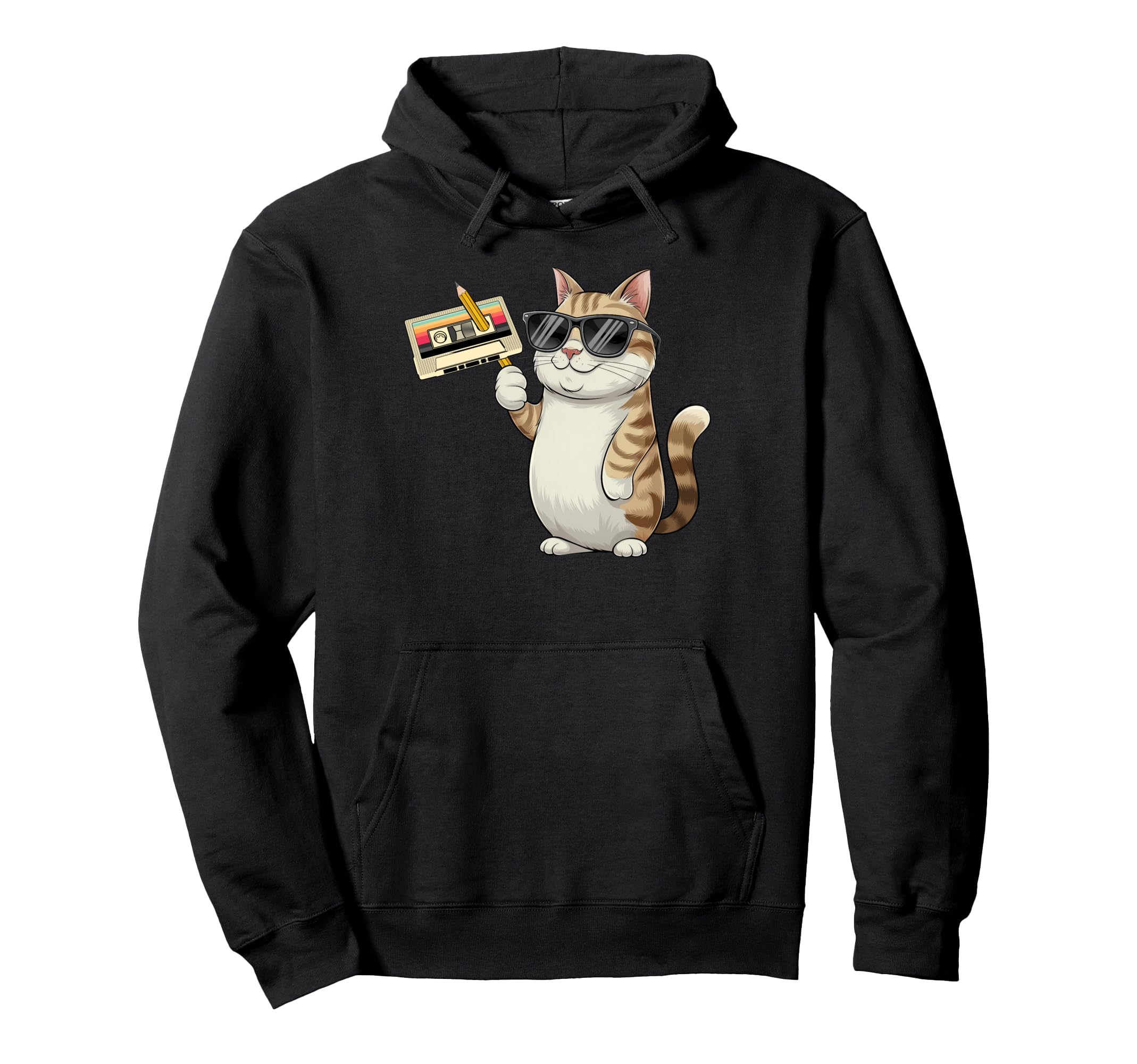 Cassette Tape And Pencil Meme Cat Hoodie - Casual Everyday Wear Men Women - T-Shirt, Sweatshirt, Hoodie