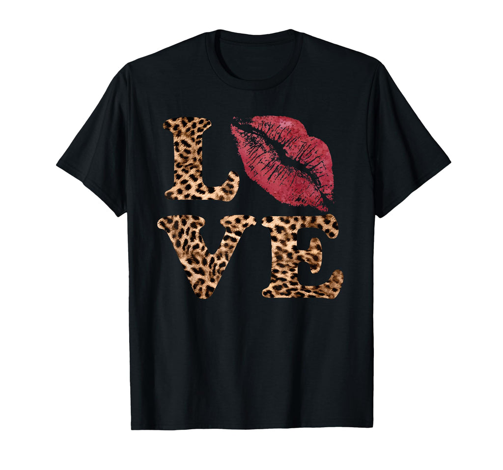 Leopard Love Red Lips Word Letter T-Shirt - Novelty Apparel Men Women - T-Shirt, Sweatshirt, Hoodie