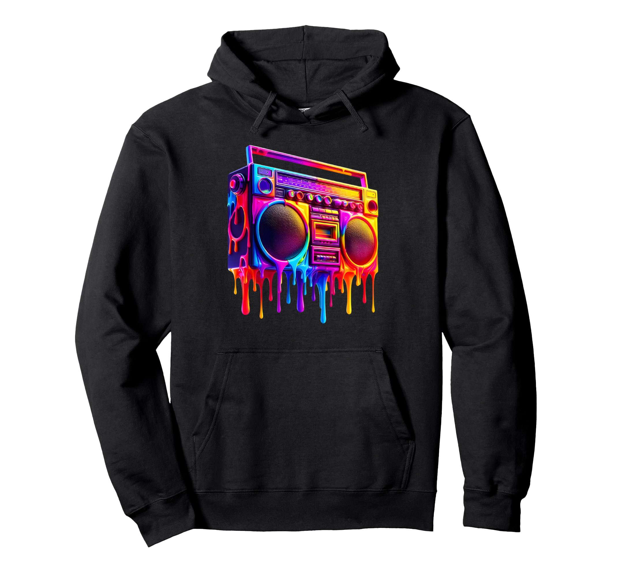 Dripping Paint Boombox Old School 80S Hoodie - Novelty Apparel for Adults - T-Shirt, Sweatshirt, Hoodie