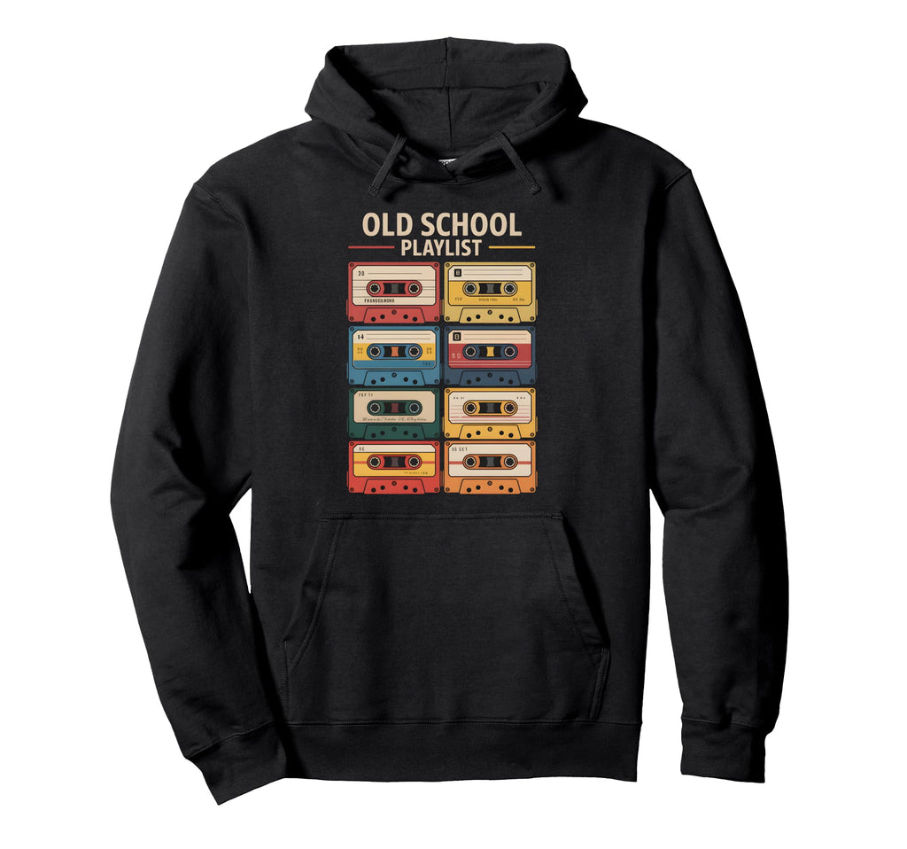 Old School Playlist 80S 90S Cassette Tape Hoodie - Unique Graphic Unisex - T-Shirt, Sweatshirt, Hoodie