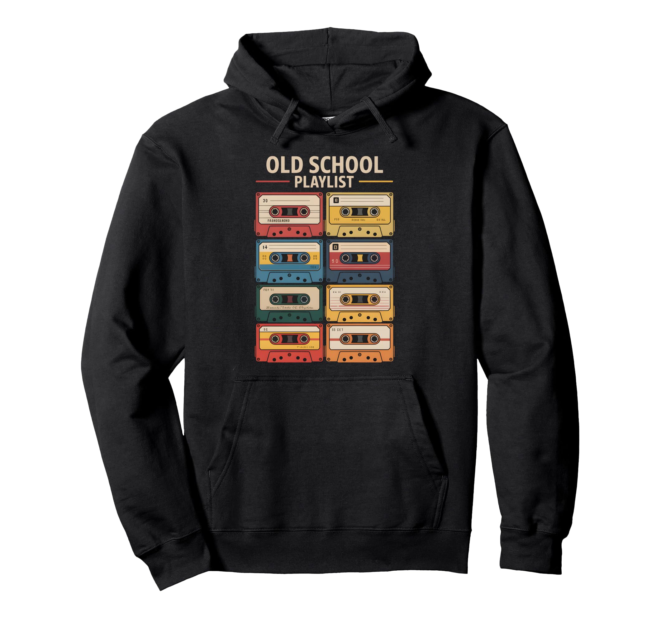 Old School Playlist 80S 90S Cassette Tape Hoodie - Unique Graphic Unisex - T-Shirt, Sweatshirt, Hoodie