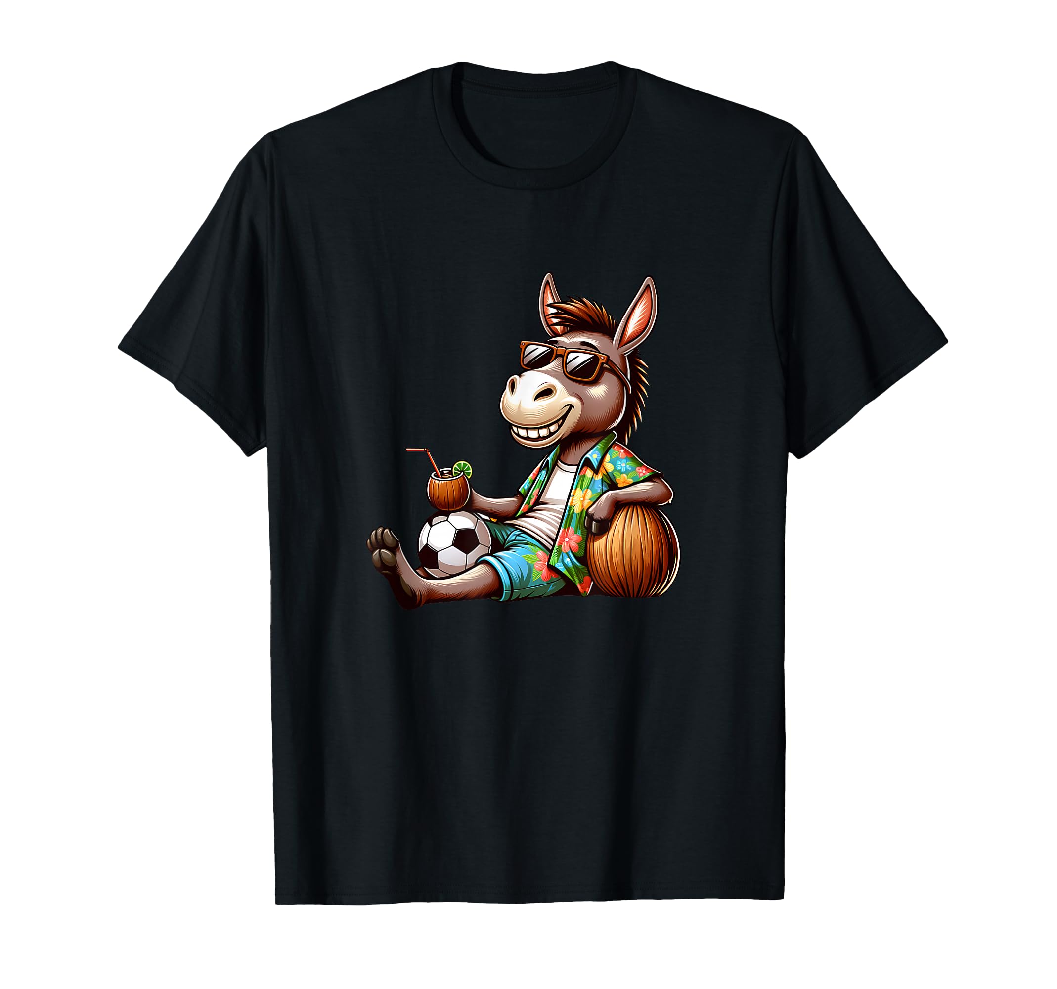 Summer Beach Donkey Coconut And Soccer T-Shirt - Trendy Graphic for Adults - T-Shirt, Sweatshirt, Hoodie