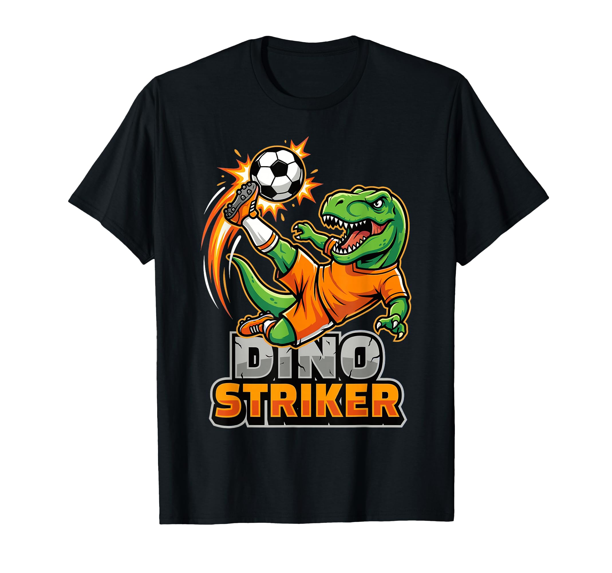 Dino Striker T Rex Soccer Kick Funny T-Shirt - Minimalist Print for Adults - T-Shirt, Sweatshirt, Hoodie
