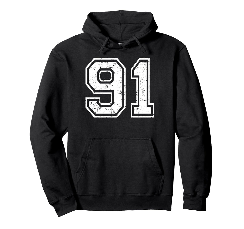 91 Number Ninety One Team Sports Grunge Hoodie - Graphic Print Men Women - T-Shirt, Sweatshirt, Hoodie